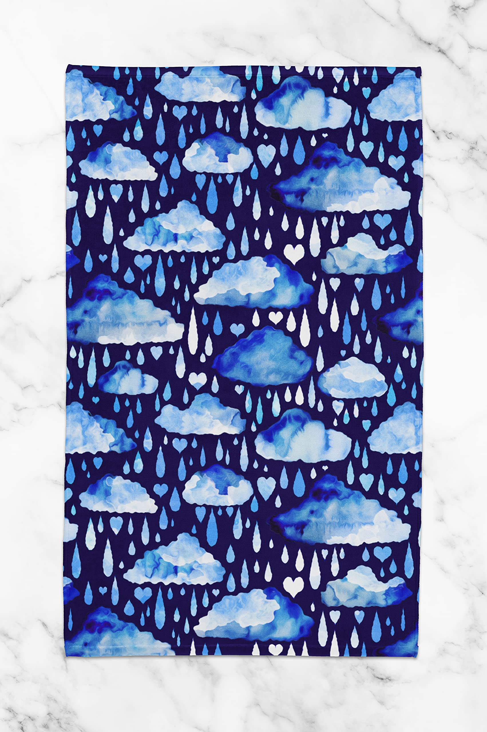 Blue Clouds and Rain Cotton Terry Hand Towel - 15