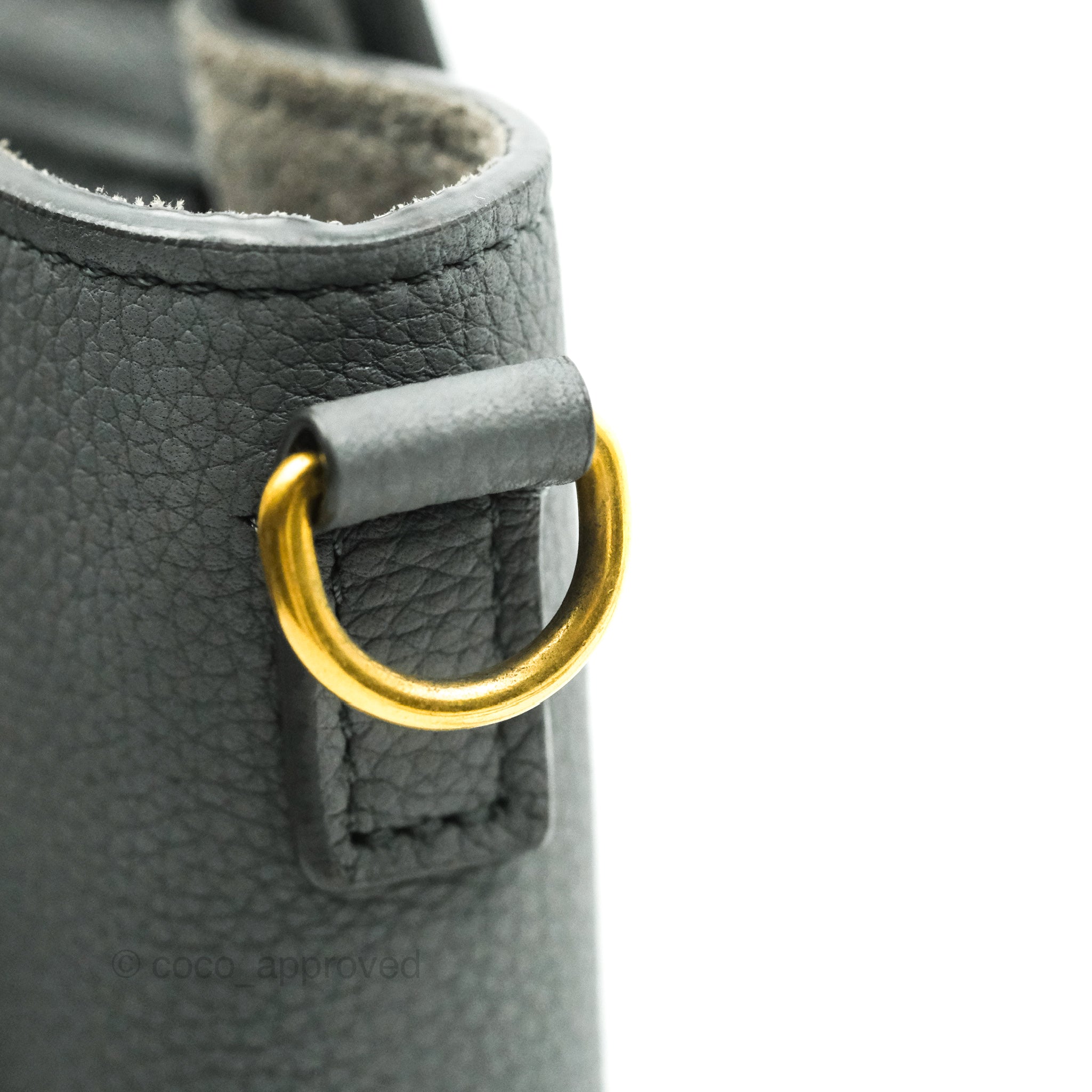 Celine Nano Luggage Bag in Grey Grained Calfskin with Gold Hardware - Perfect for Work, Travel & Everyday Luxury