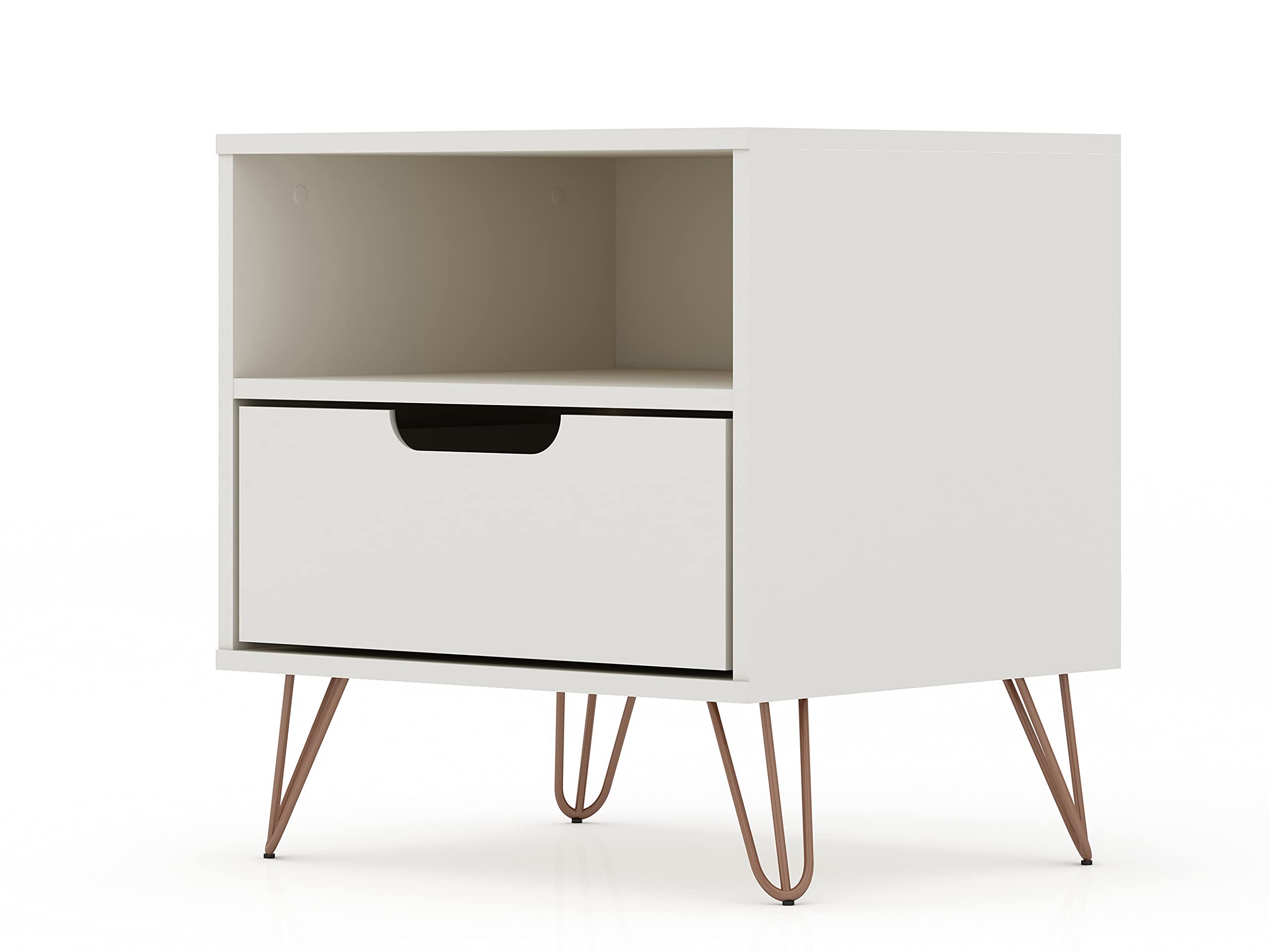 Mid Century Modern Nightstands Set of 2 with Drawer & Cubby - Functional Storage Organizer for Bedroom & Living Room - Off-White Bedside Tables - Perfect for Small Spaces, Guest Rooms & Apartment Decor