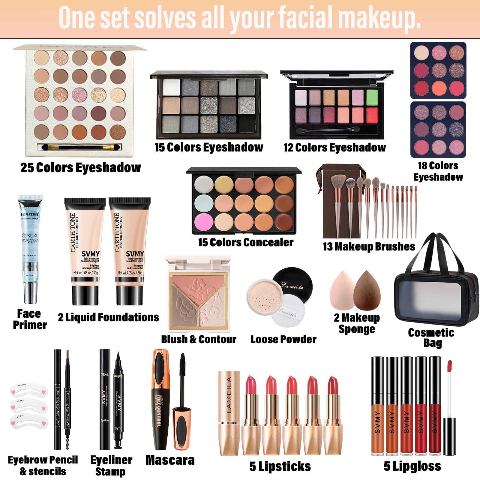 Professional Makeup Set for Women & Teens - Complete Travel Makeup Kit with Eyeshadow Palette & Lip Gloss | Perfect for Beginners, Professionals & Gifts | Ideal for Daily Use, Parties & Special Occasions