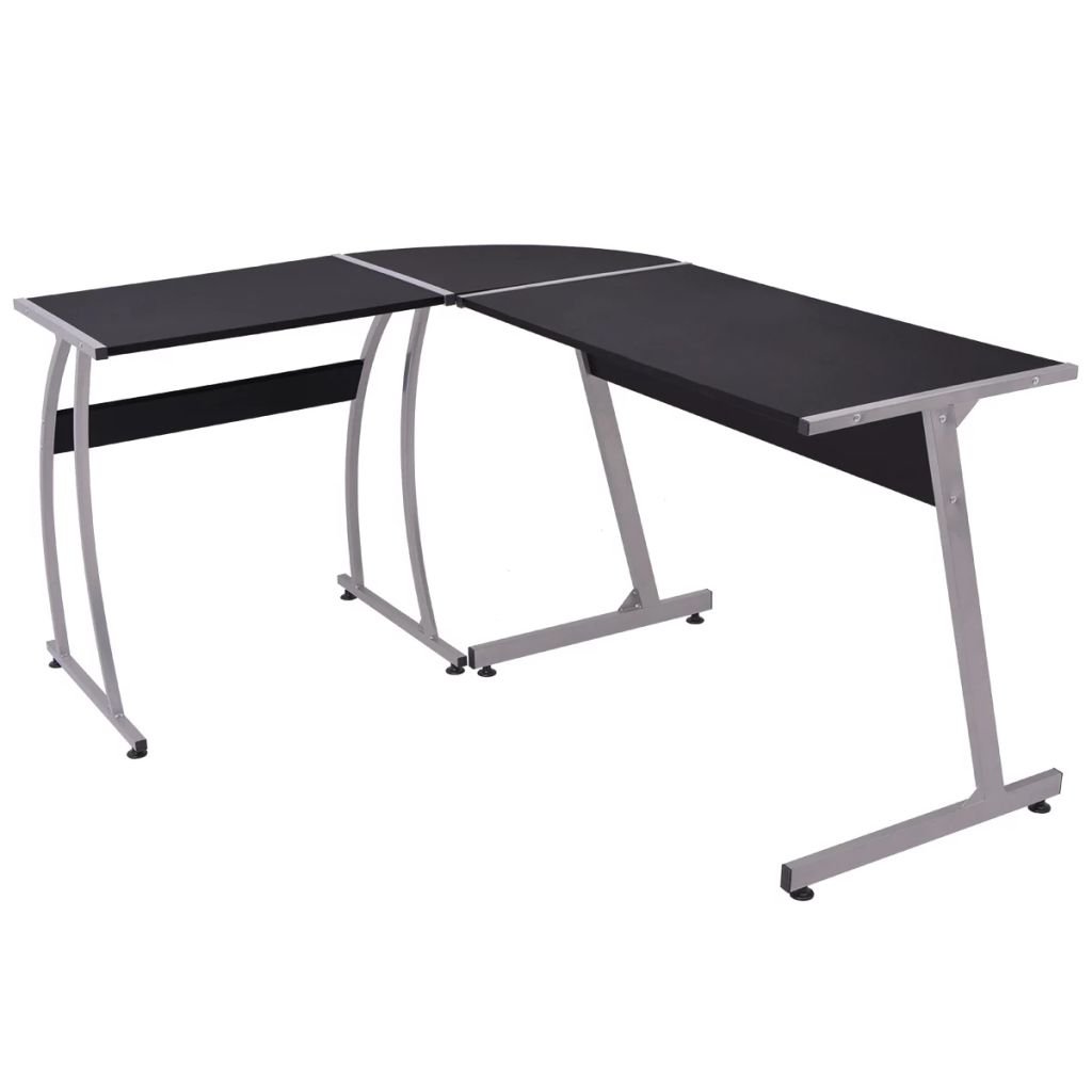 H.BETTER L-Shaped Corner Desk - 55 Inch Black Computer Workstation for Home Office, Writing Study Desk with Large Workspace, Ergonomic Design for Small Spaces (Gaming, Remote Work, Online Classes)
