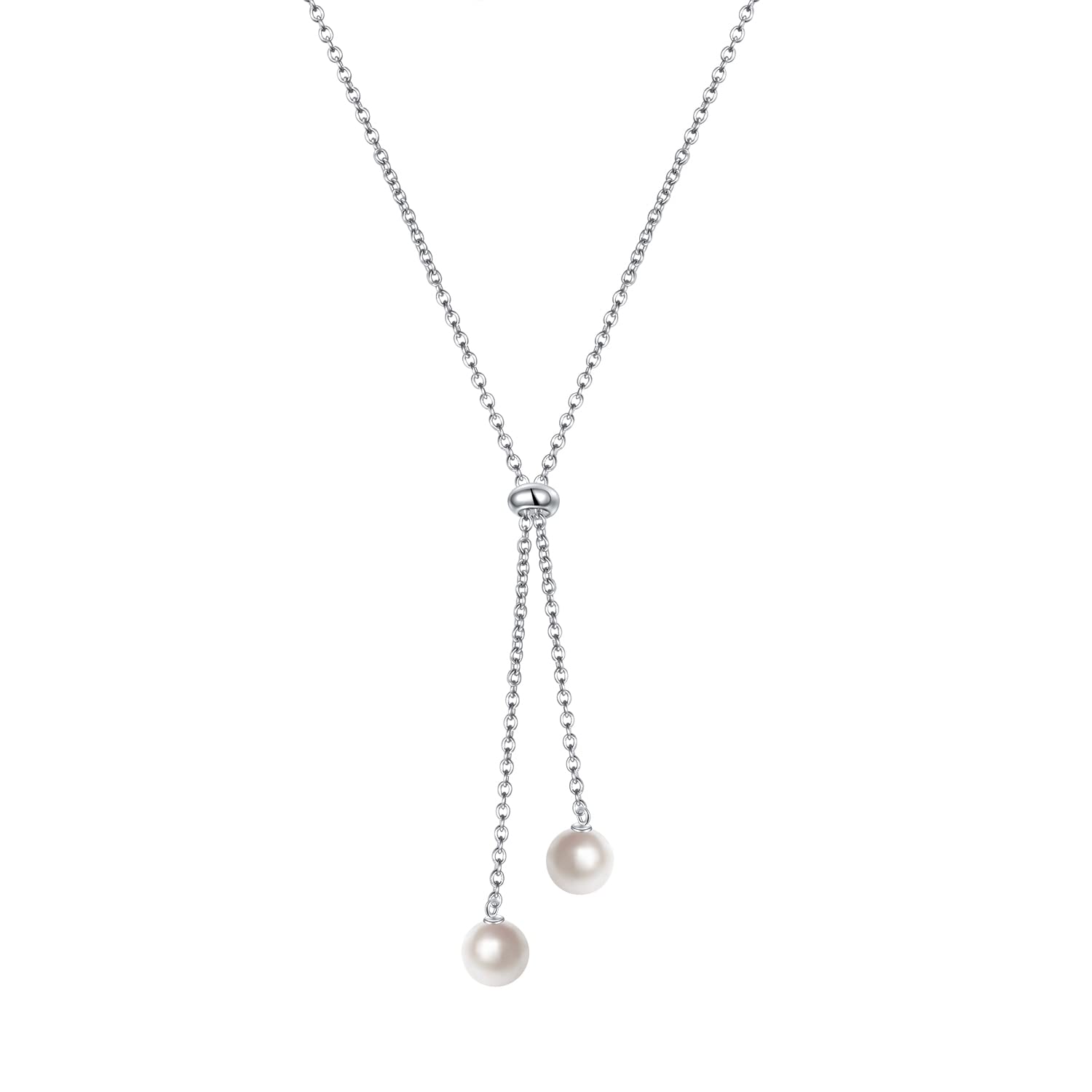 925 Silver Heart Pearl Necklace for Women - Elegant Y-Shaped Pendant for Daily Wear