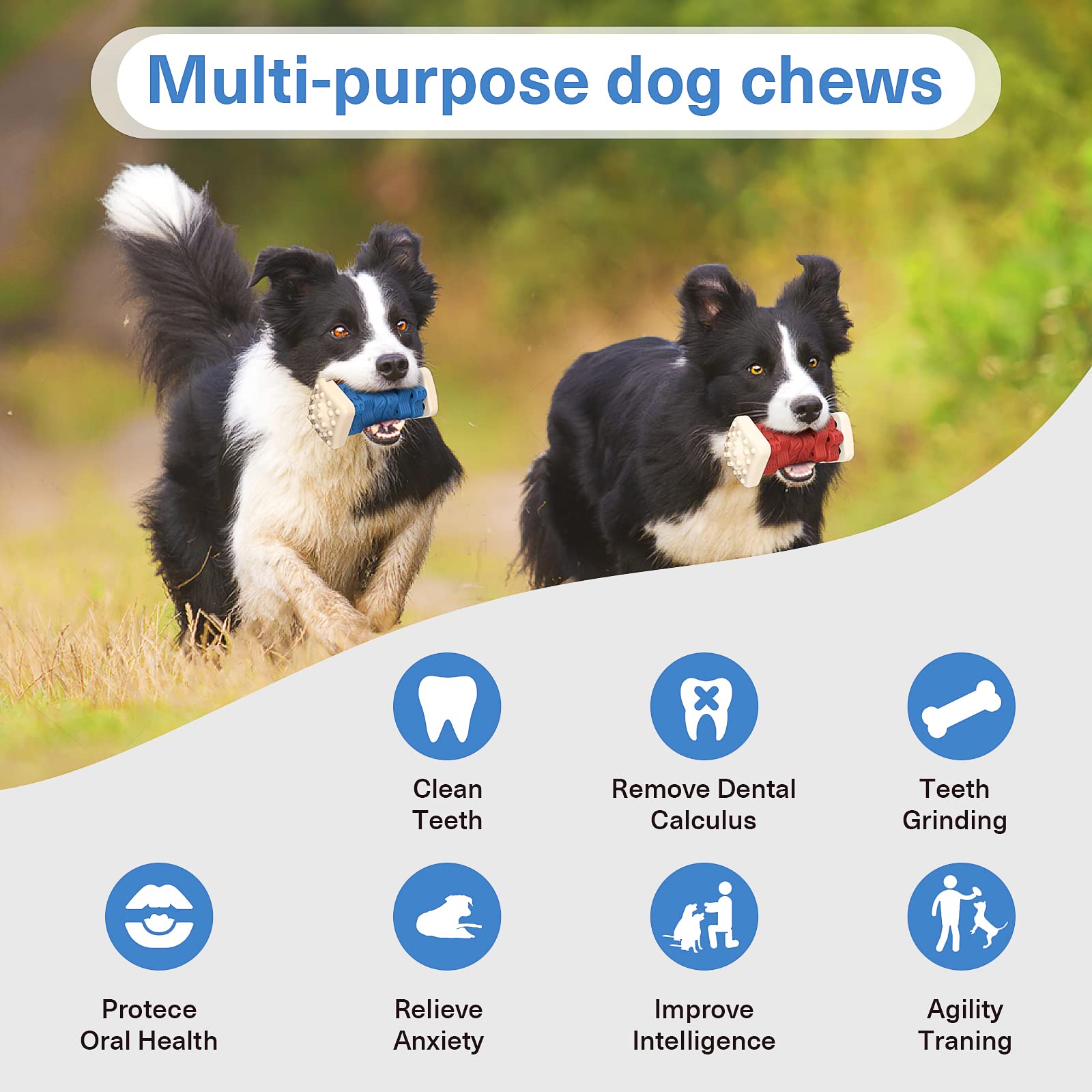 Durable Indestructible Dog Chew Toys for Aggressive Chewers - Beef Flavor Interactive Puzzle Toys, Safe Rubber Chewers for Large Medium Small Dogs (Blue) - Perfect for Training, Boredom Relief & Playtime