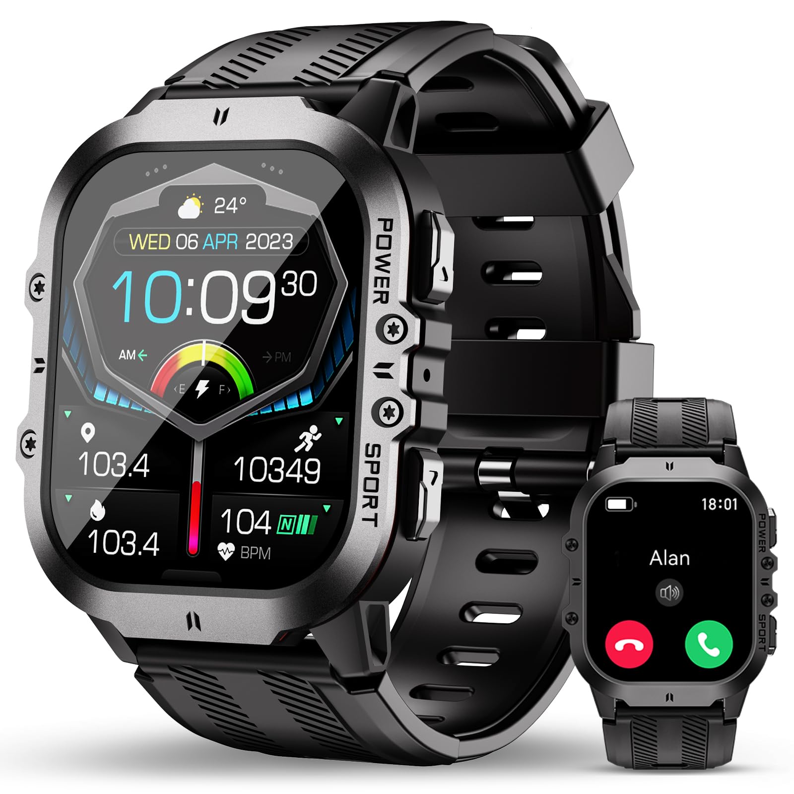 **Military Smart Watch for Men - Rugged 1.96
