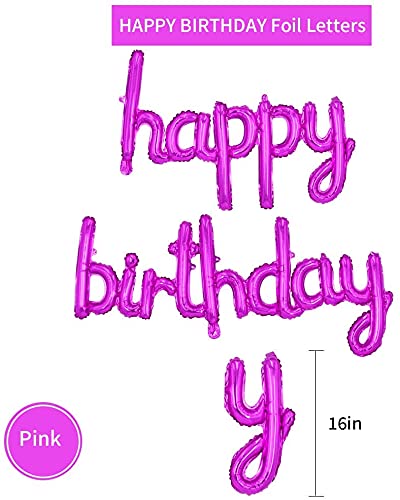 16 Inch Happy Birthday Balloons & Banner Set - Pink Mylar Foil Letter Balloons for Kids & Adults - Perfect for Birthday Party Decorations, Baby Showers & Anniversary Celebrations