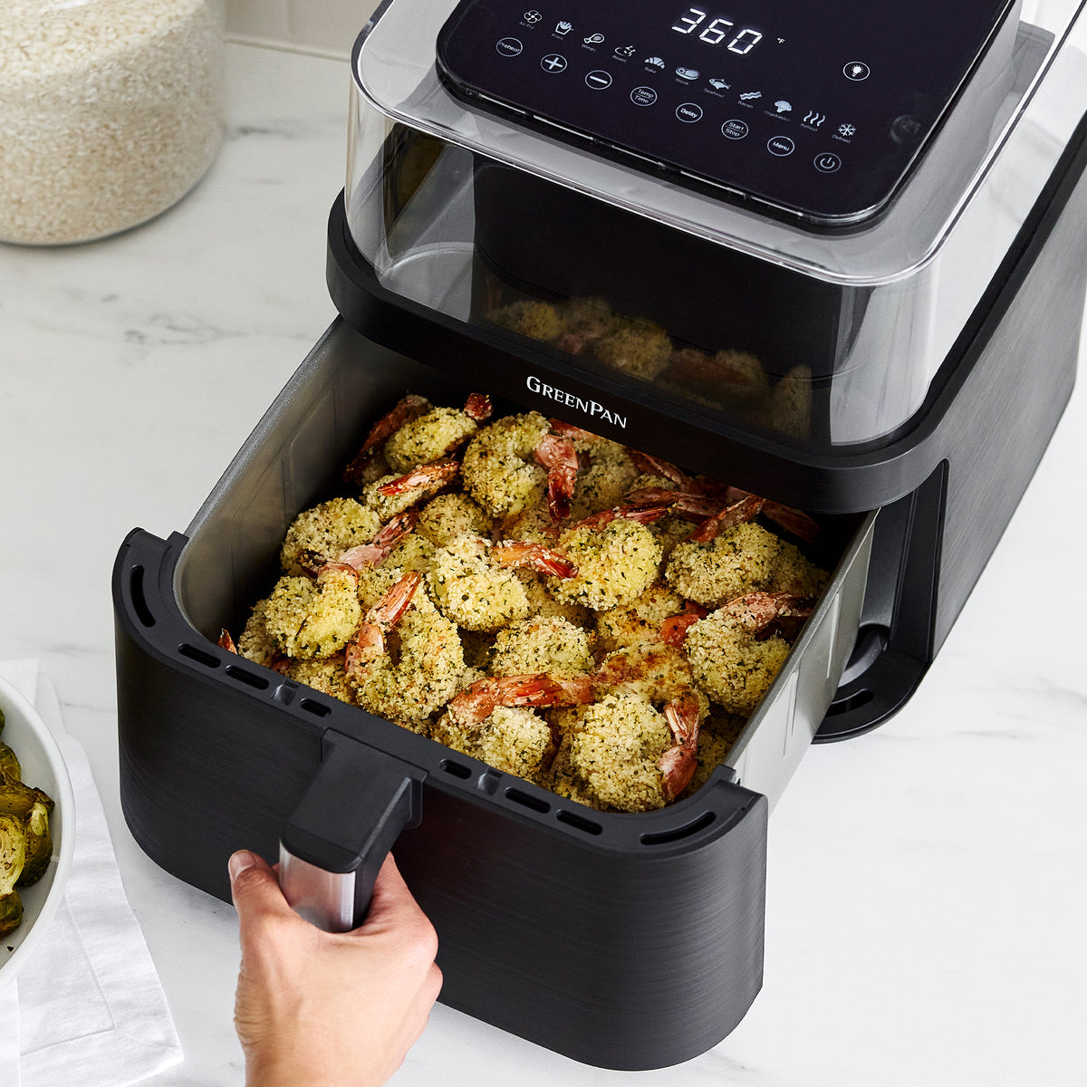 Bistro 7 Quart 360° Clear View Air Fryer - Large Capacity Digital Air Fryer Oven with Touchscreen for Healthy Cooking - Perfect for Family Meals, Snacks & Quick Dinners