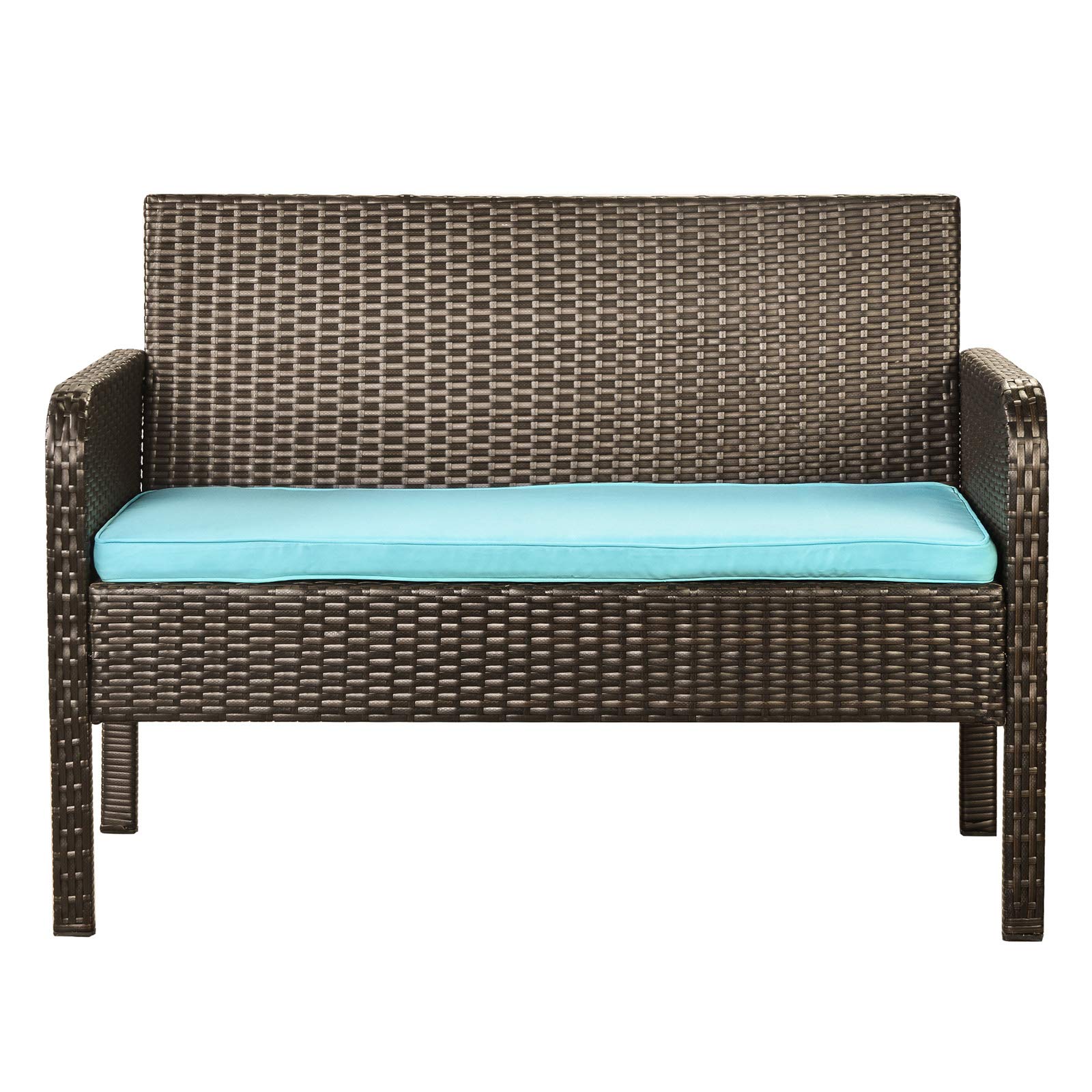 4-Piece Rattan Sofa Set with Cushions - Outdoor Wicker Patio Furniture, Blue - Perfect for Garden, Poolside & Backyard Relaxation