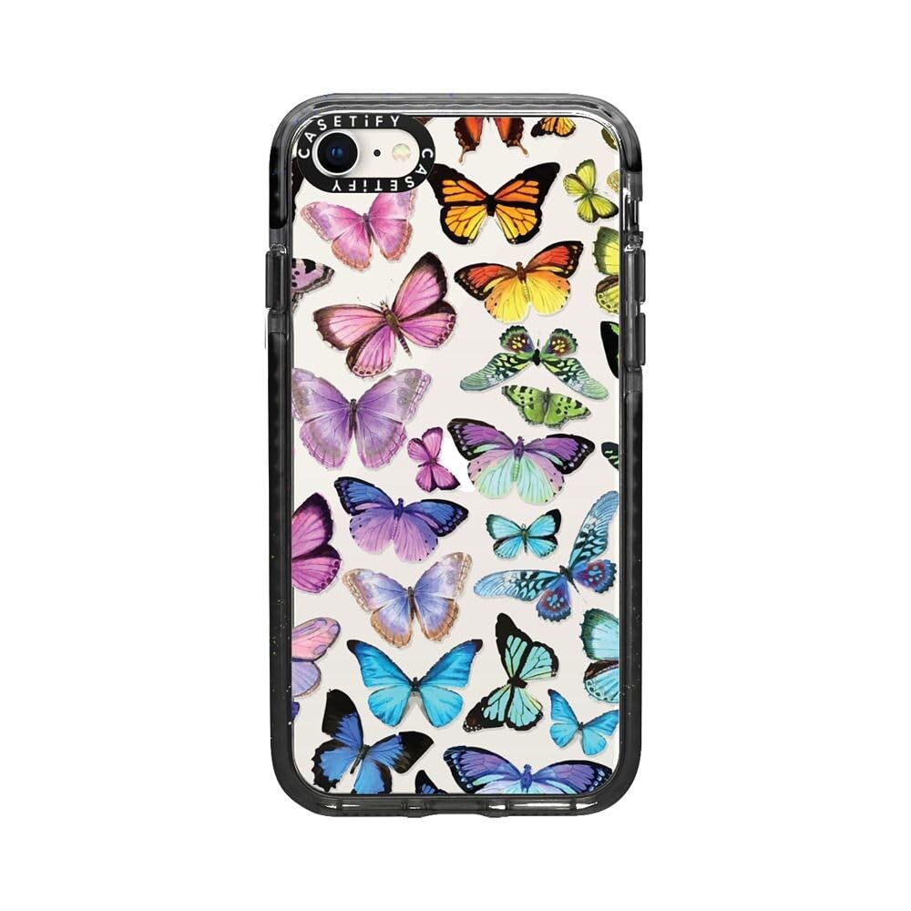 CASETiFY Impact Case for iPhone SE (2020/2022) & iPhone 7/8 - Butterfly Rainbow Design - Clear Black Protective Phone Cover - Durable Shockproof Case for Everyday Use & Outdoor Activities