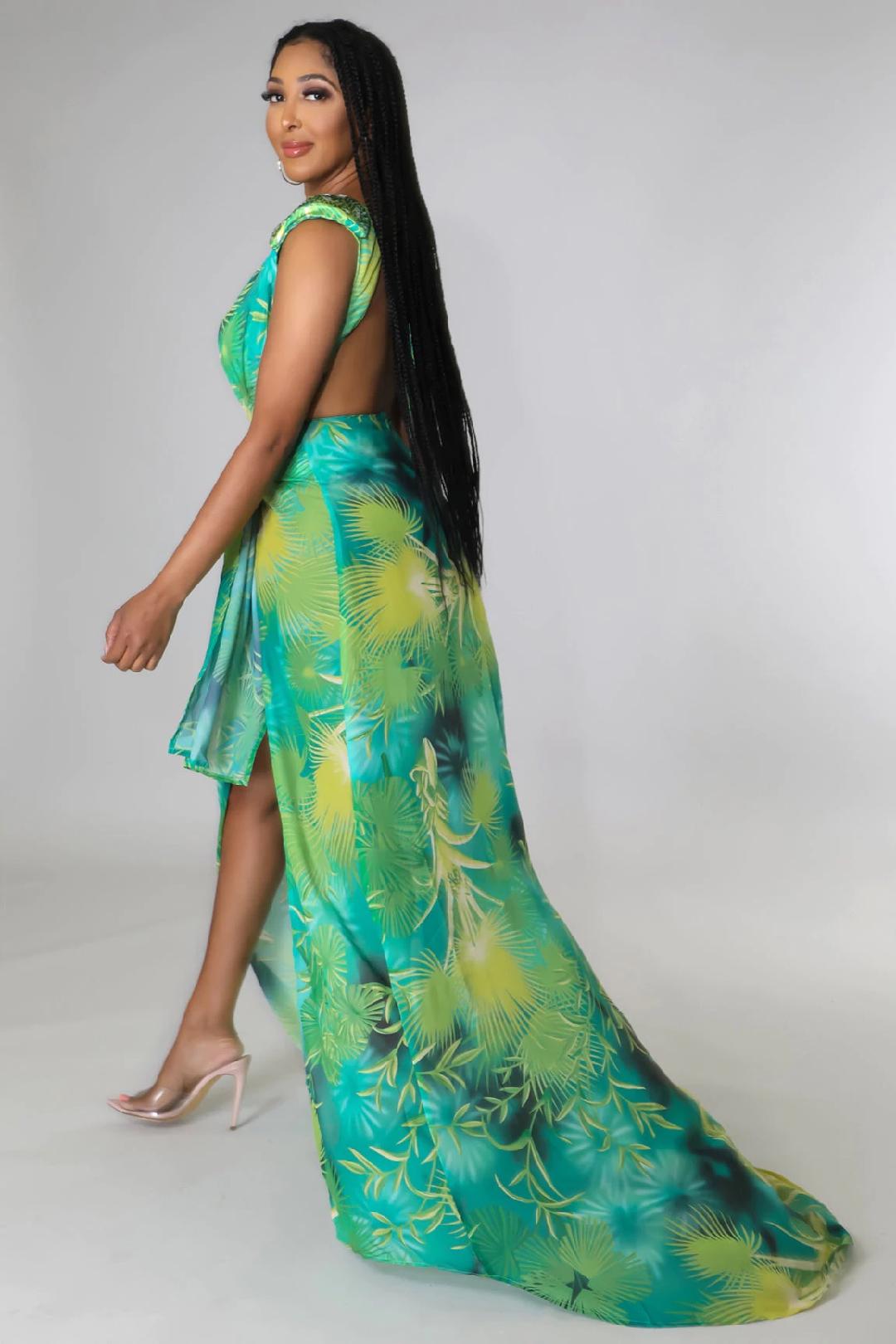 Riviera Escape Bodysuit & Skirt Set - Women's Floral Print Summer Outfit for Beach Vacation, Date Night & Party Wear