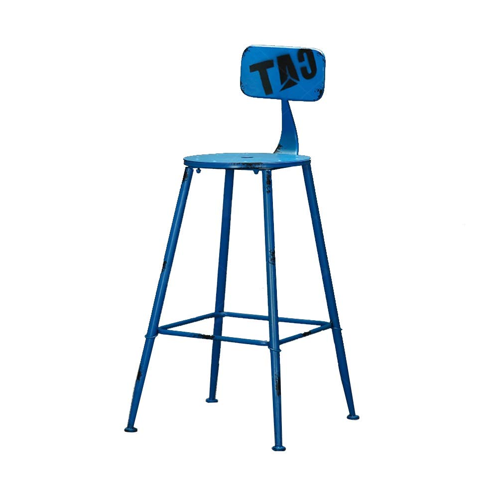 Industrial Iron Bar Stool with Back - Lightweight & Sturdy Counter Stool for Kitchen, Restaurant, Cafe - 330 lbs Weight Capacity (Blue, 42x42x102cm) - Perfect for Home Bars, Dining Counters & Commercial Use