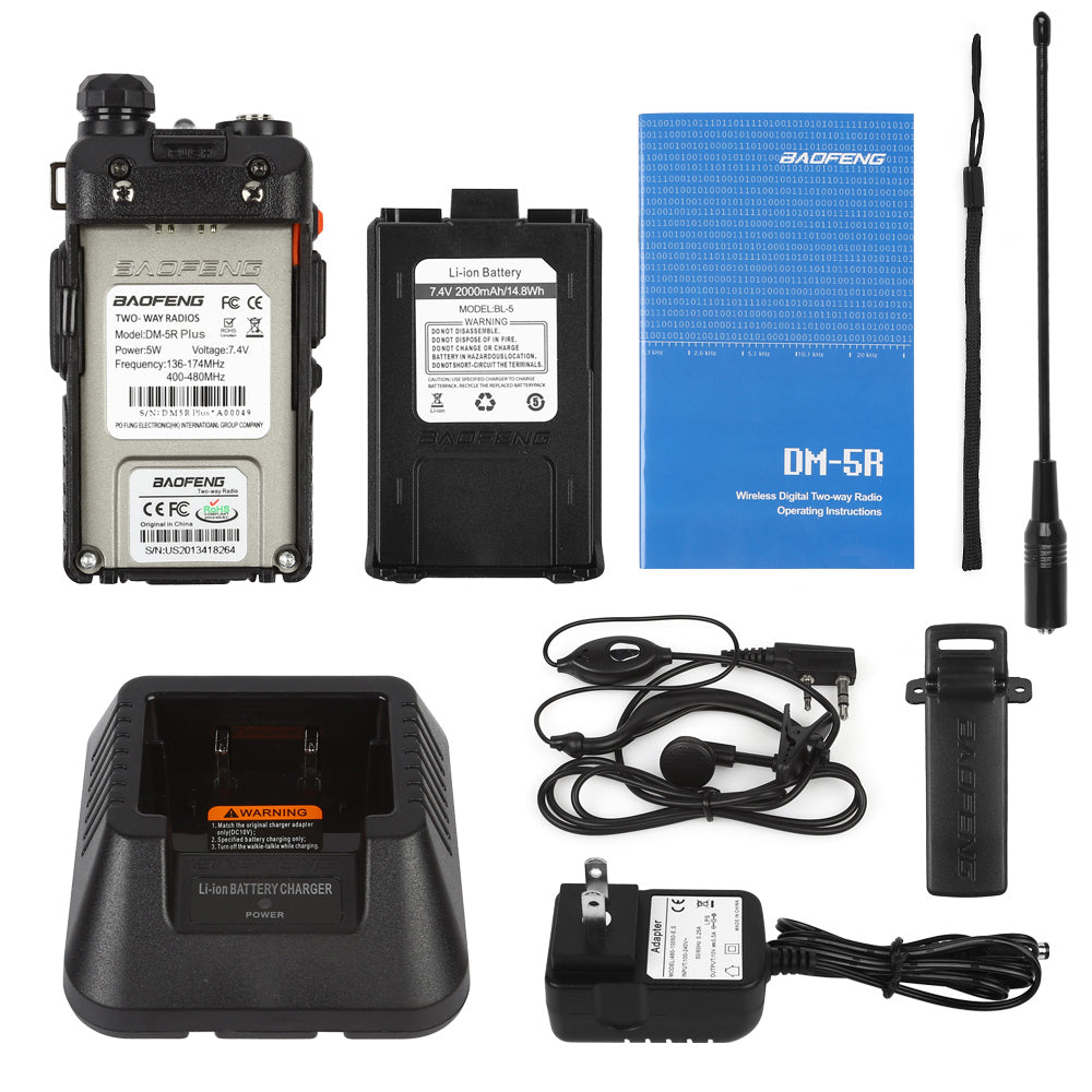 Baofeng DM-5R Plus Dual Band DMR Digital Two-Way Radio Walkie Talkie - Long Range Communication for Outdoor, Construction & Emergency Use