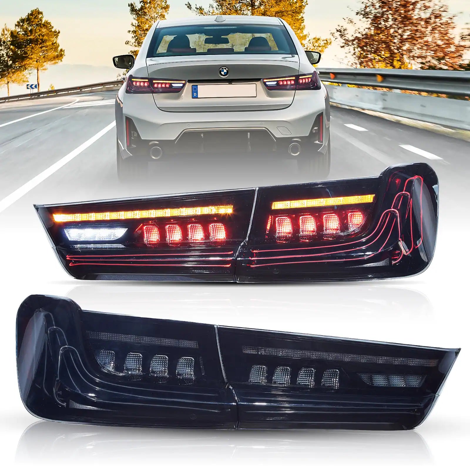 LED Laser Tail Lights Assembly CSL Style for 2019-2023 BMW 3 Series G20/G80 M3 - High-Performance Aftermarket Brake Lights for Night Driving & Car Customization