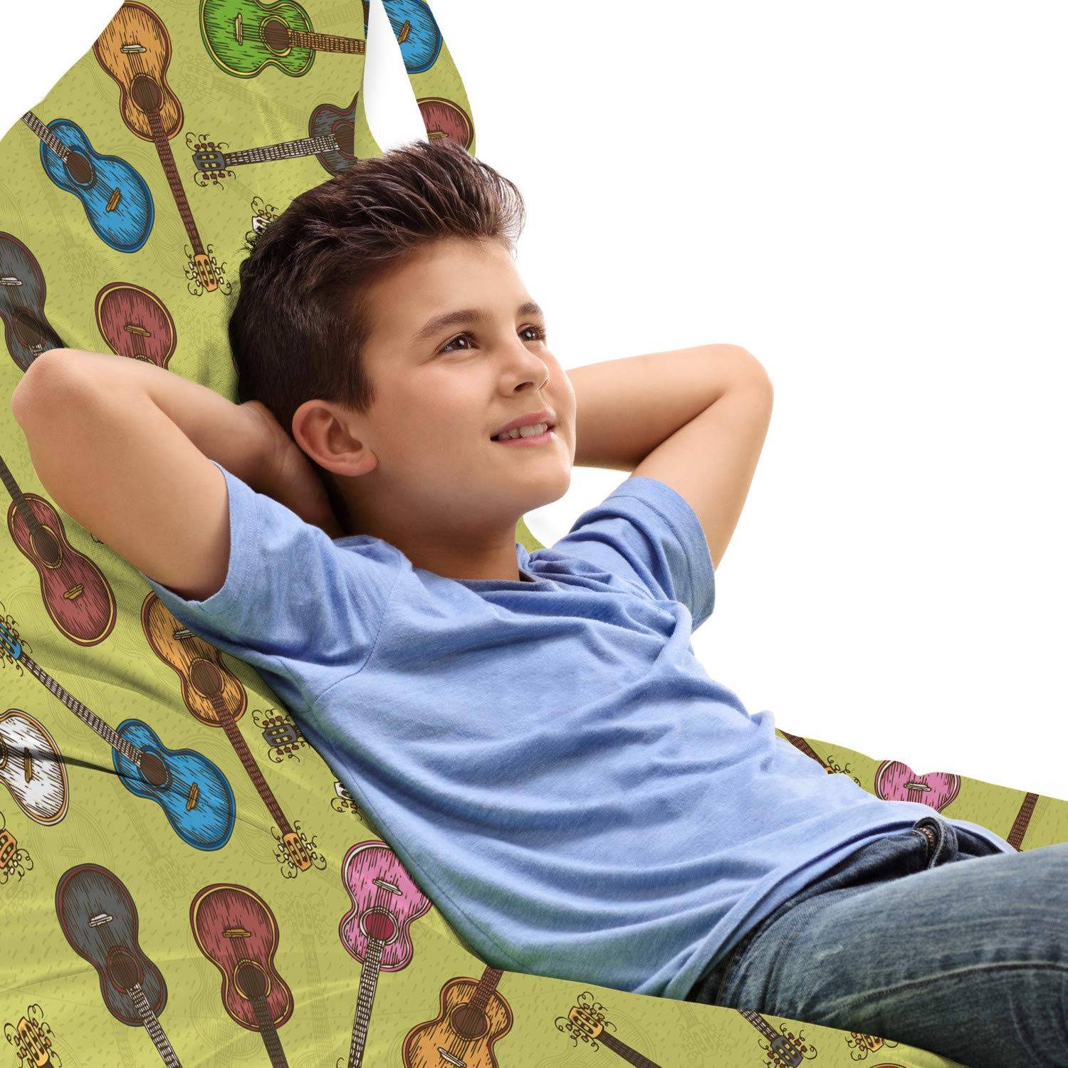 Ambesonne Guitar Lounger Chair Bag - Colorful Wooden Acoustic Guitar Design with Sketch Art Style & Swirled Strings - High Capacity Storage with Handle - Perfect for Music Lovers, Home Decor, and Gift Giving
