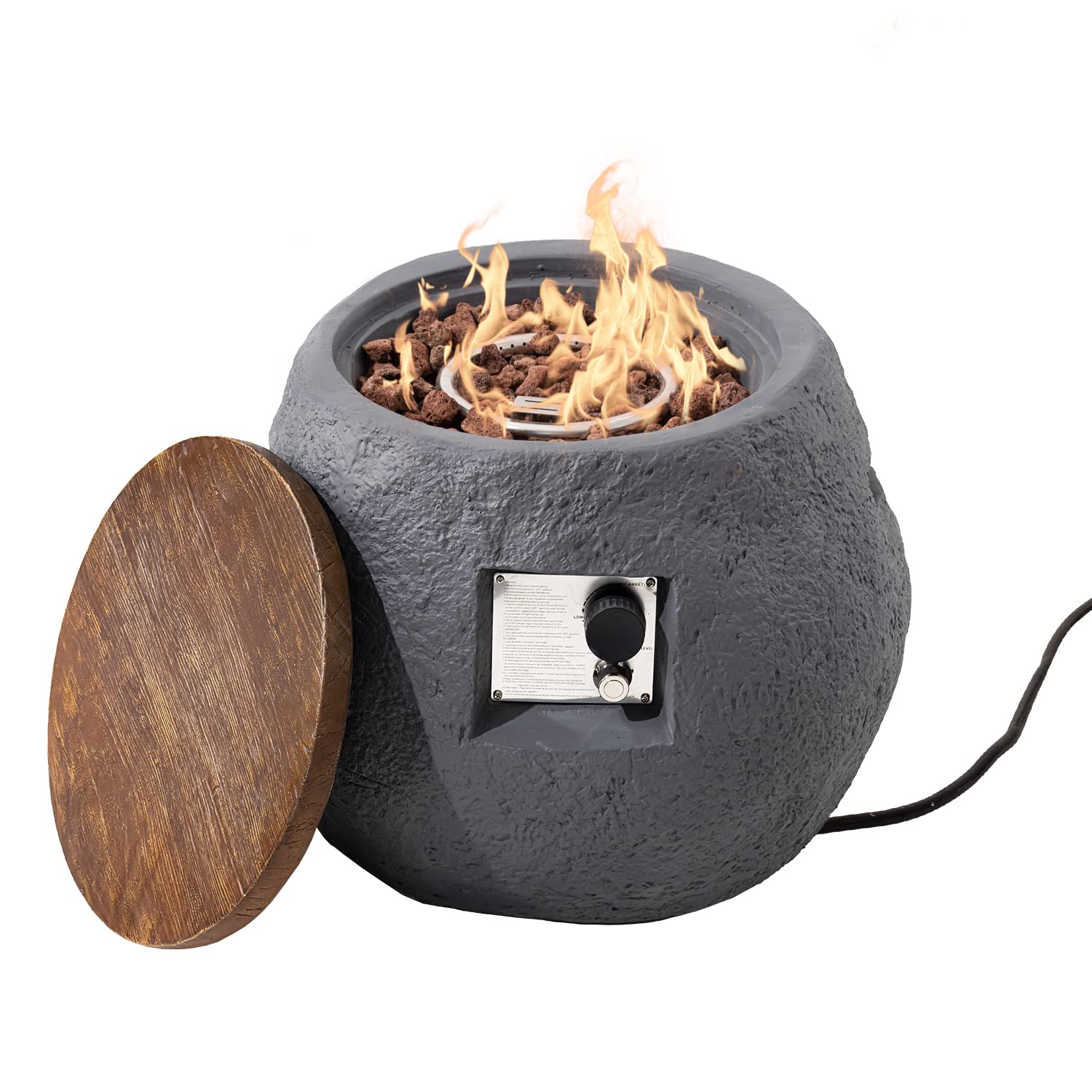 Modern Jar Shaped Propane Fire Pit Table - 40,000 BTU Outdoor Concrete Fire Table with Lava Rocks & Rain Cover - 2-in-1 Patio Side Table for Garden, Backyard & Poolside Gatherings