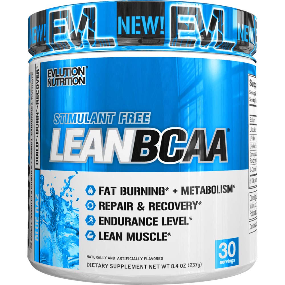 EVLution Nutrition Lean BCAA Powder - Stimulant Free, Blue Raspberry Flavor, 237g for Muscle Recovery & Workout Energy | Pre & Post Workout Supplement for Athletes & Fitness Enthusiasts