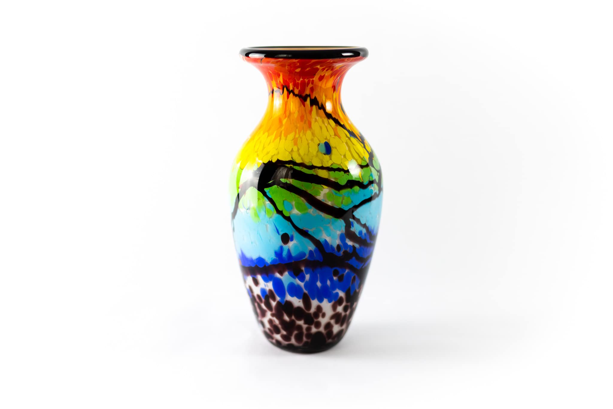 Badash Firestorm Murano-Style Glass Vase - 11 Inch Tall Handcrafted Mouth-Blown Art Glass Vase for Home Decor - Elegant Centerpiece for Living Room, Dining Table & Wedding Decorations
