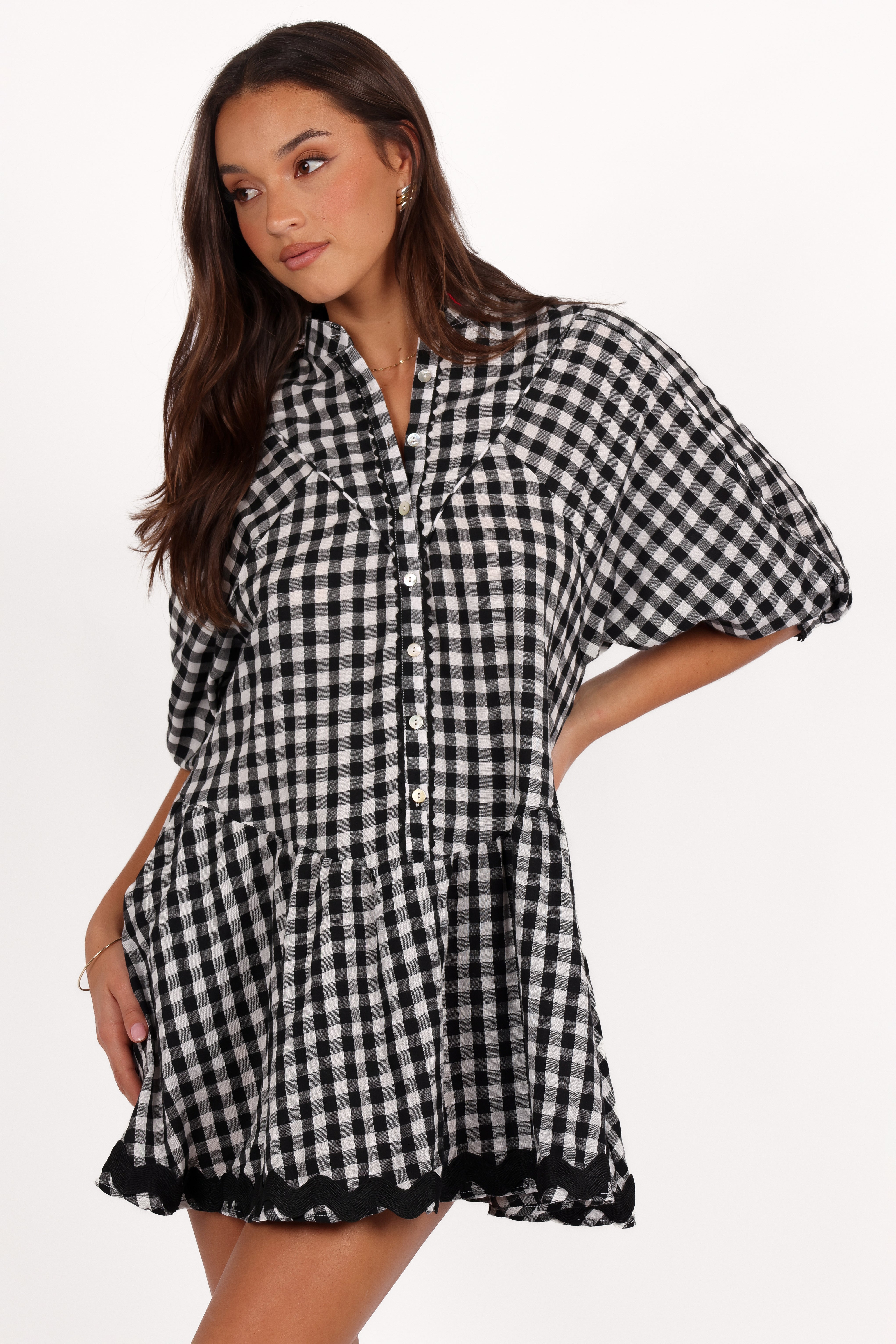 Carolina Mini Dress - Black & White Gingham Checkered Summer Dress for Women | Casual & Party Wear | Perfect for Beach, Brunch, and Date Nights