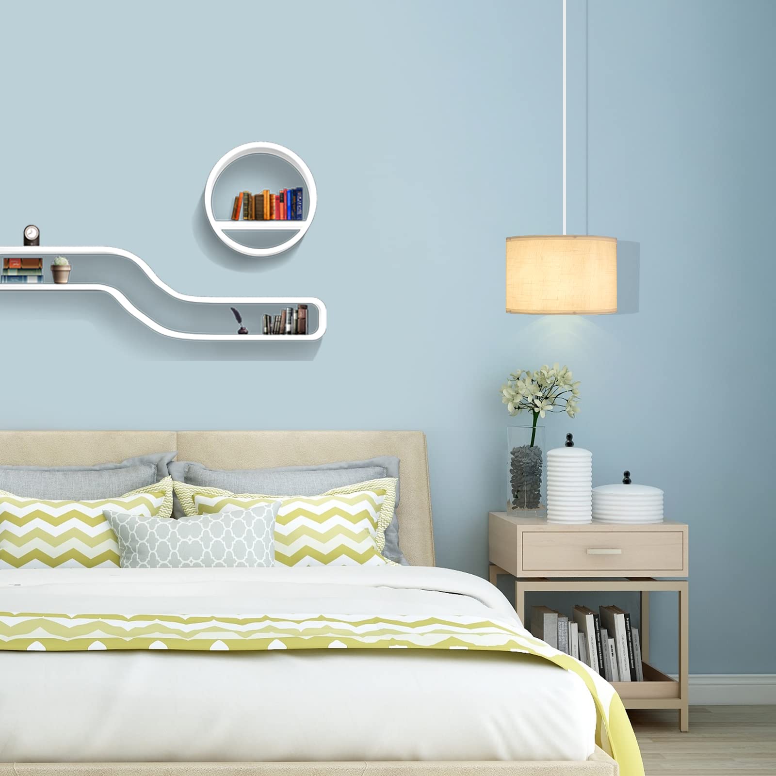 Plug in Pendant Light with Linen Shade - Hanging Light Fixture with On/Off Switch & Included Bulb - Modern Plug-in Ceiling Lamp for Bedroom, Living Room, Dining Room & Kitchen - Perfect for Home Decor, Dorm Rooms and Cozy Reading Nooks