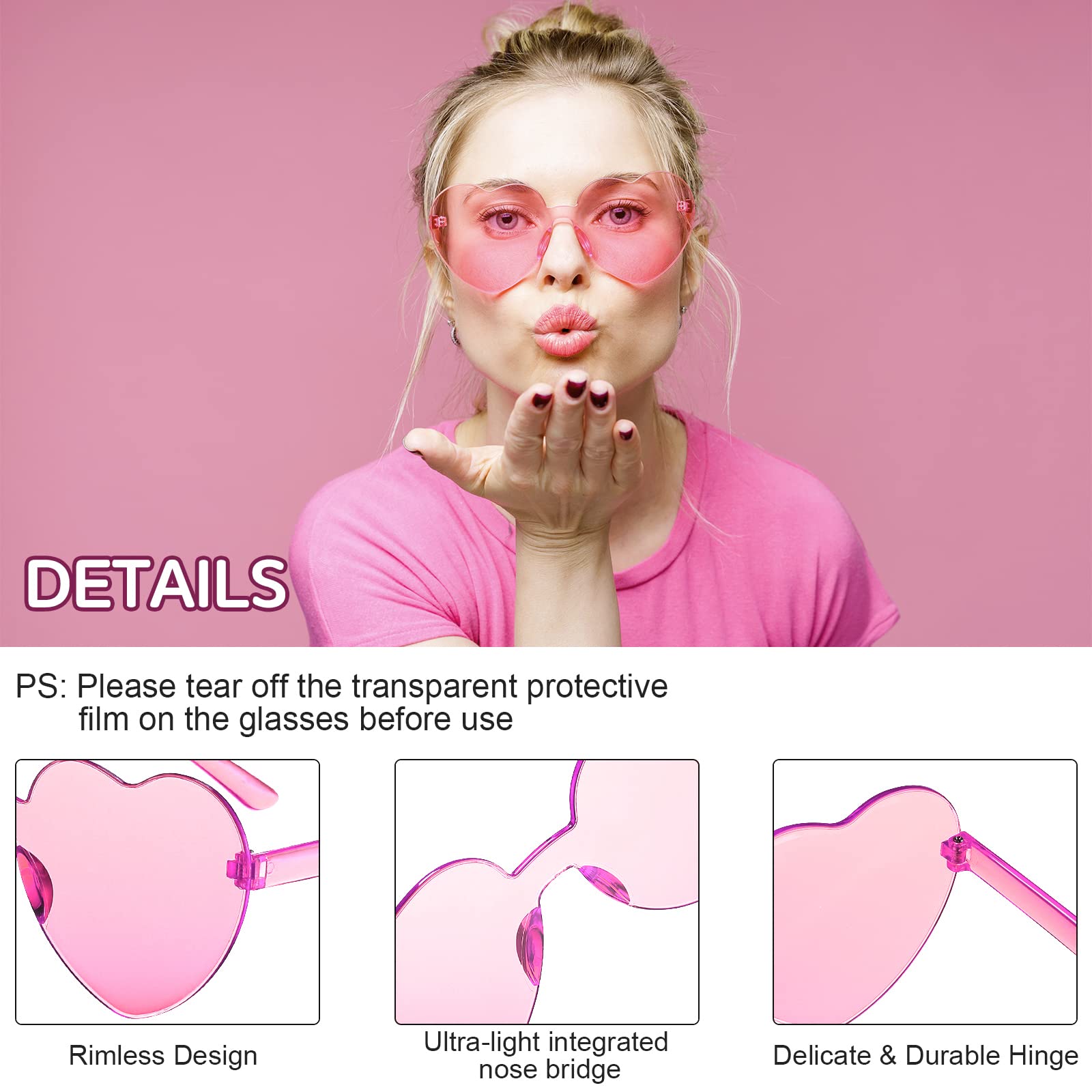 30 Pairs Heart Shaped Sunglasses Bulk - Rimless Candy Color Party Eyewear for Women & Men - Perfect for Valentine's Day, Bachelorette Parties, Weddings & Summer Festivals