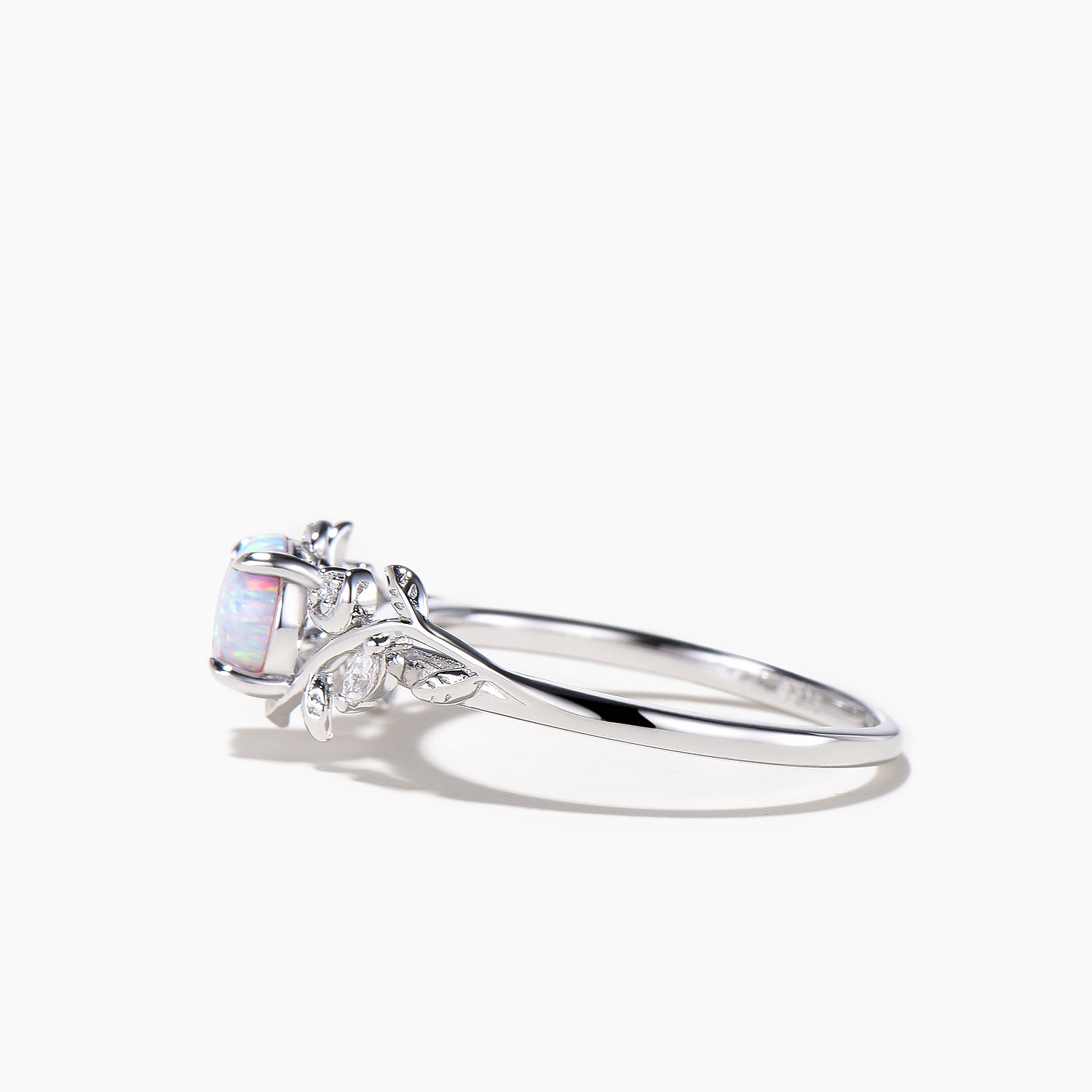 1ct Round Cut White Opal Moon Ring - Diamond Accented Nature Inspired Engagement Ring for Women - Perfect for Weddings, Proposals & Anniversary Gifts