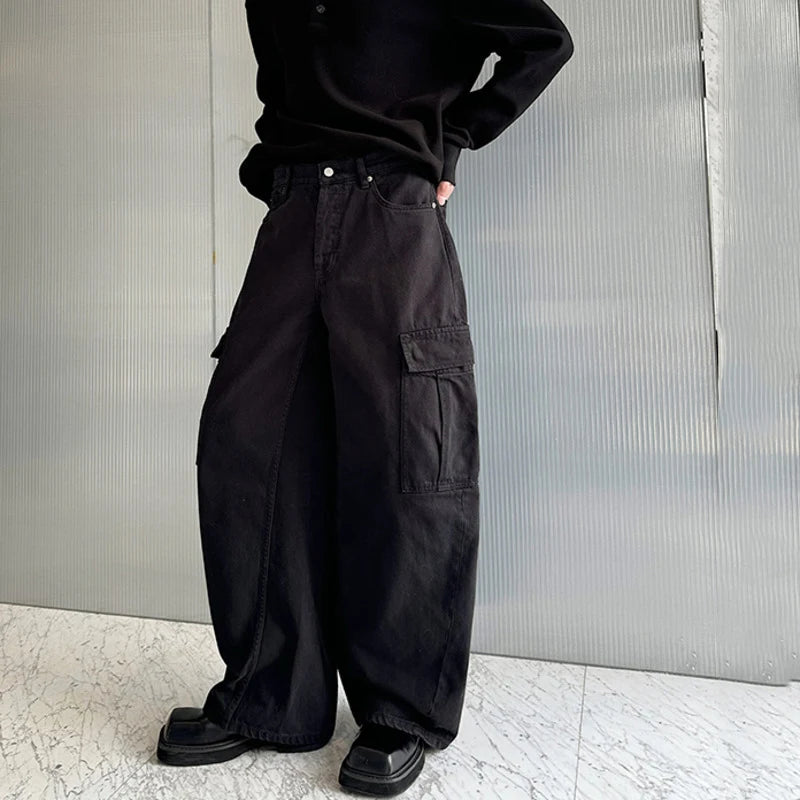 2024 New Fashion Men's American Style Wide Leg Pants - Solid Color Casual Zipper Trousers for Autumn/Winter | Comfortable & Trendy 3D Fit | Streetwear, Office, Weekend Outfits