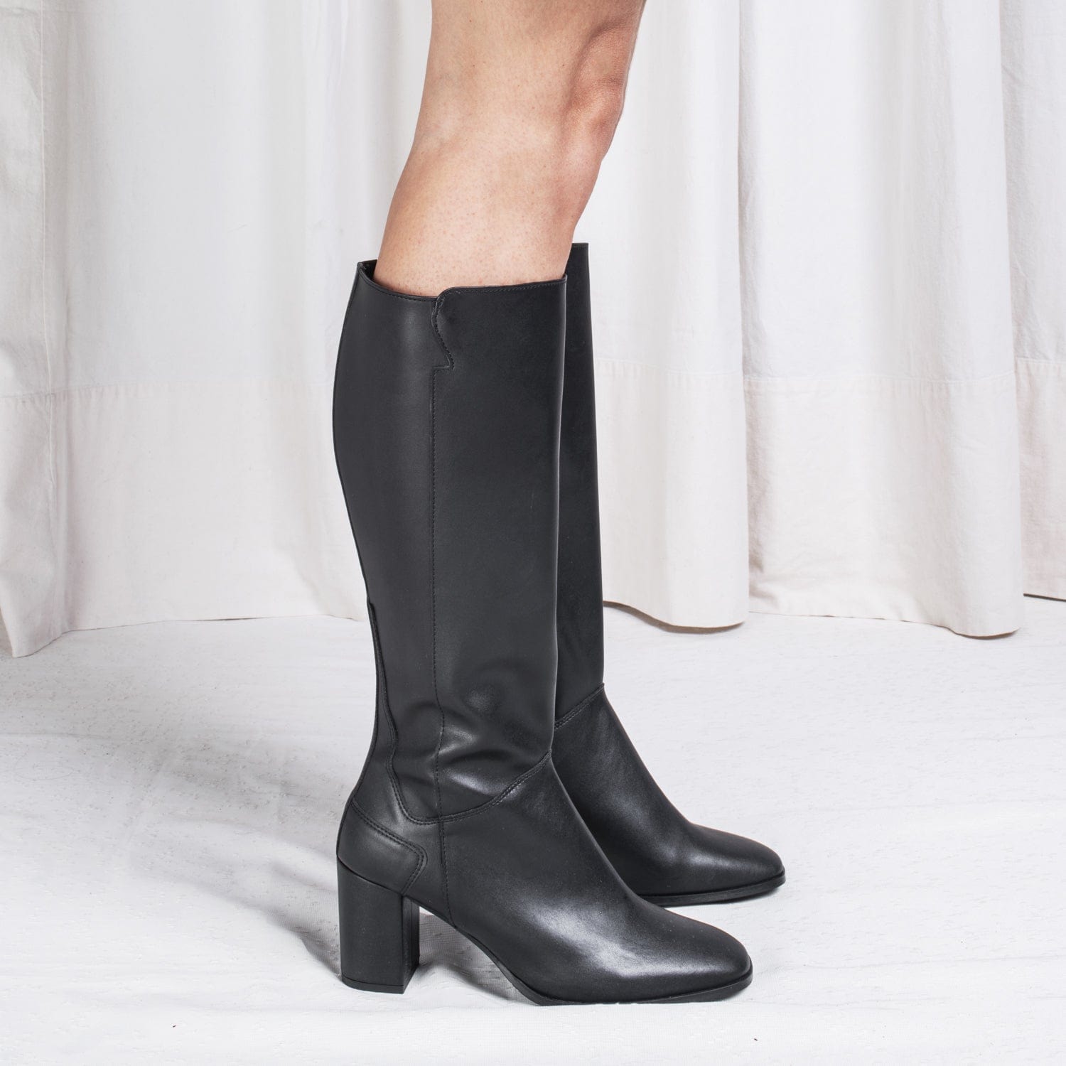 Greta Women's Vegan Apple Leather Calf Boots - Black | Eco-Friendly Fashion | Perfect for Fall, Winter & Casual Outfits