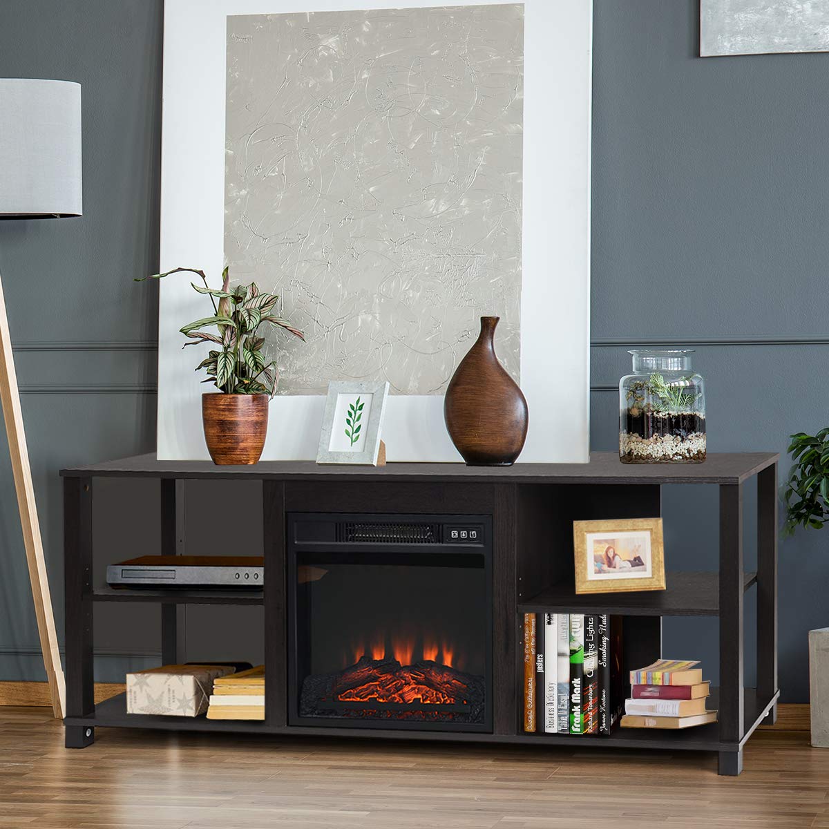 Tangkula 2-Tier Modern TV Stand with Adjustable Shelves - Entertainment Center for TVs up to 65