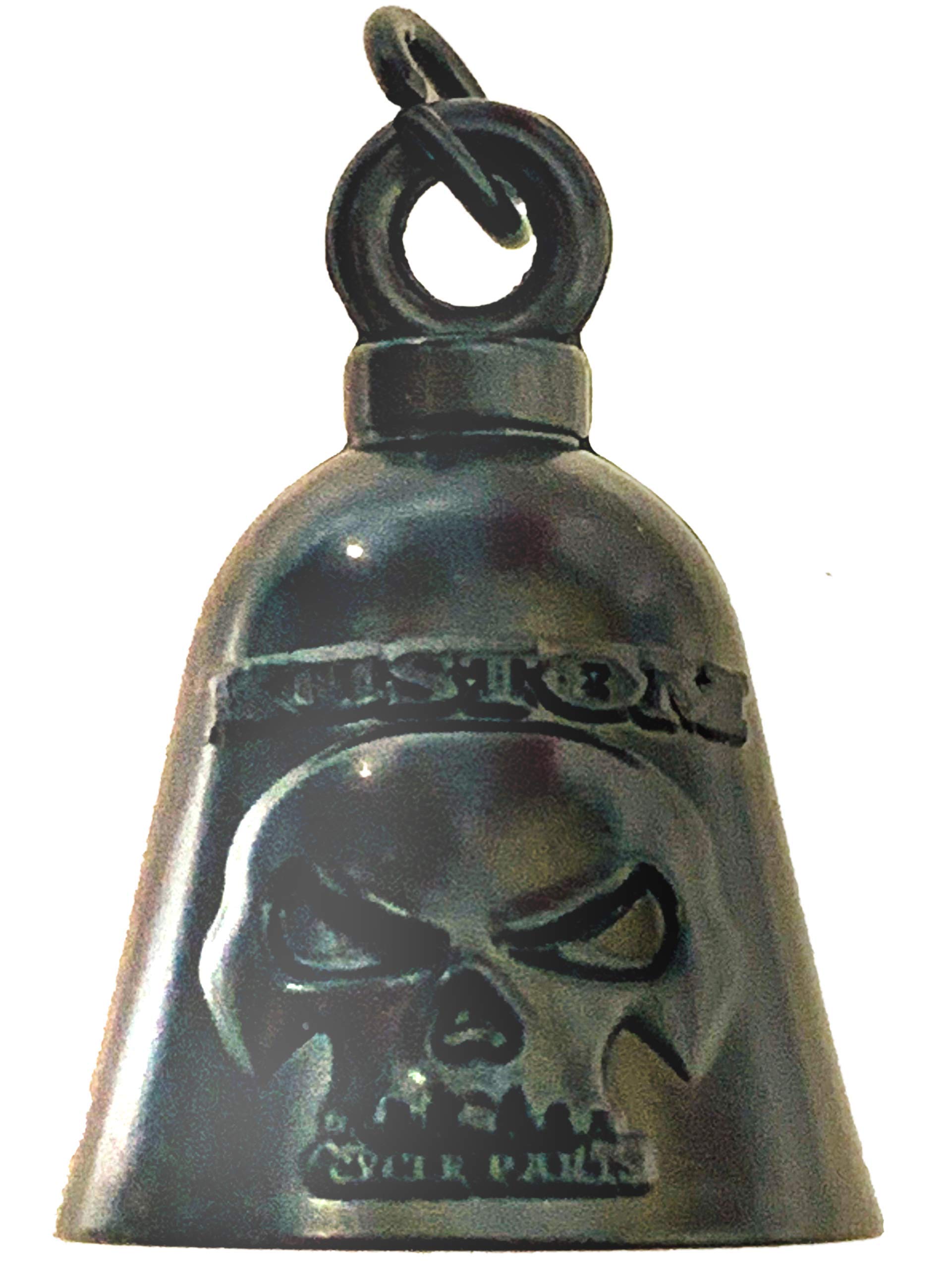 Universal Blue Line American Flag Cross Bell Hanger with Bell for Harley Davidson Motorcycles | Bolt & Ring Included | Made in USA | Gloss Black Finish | Ideal for Biker Accessories & Patriotic Motorcycle Decor
