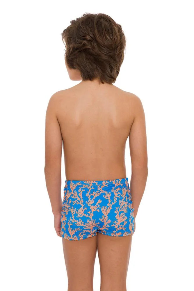 Blue Orange Sea Coral Boys Swim Briefs - Quick Dry Swim Trunks for Kids - Perfect for Beach, Pool & Summer Water Activities