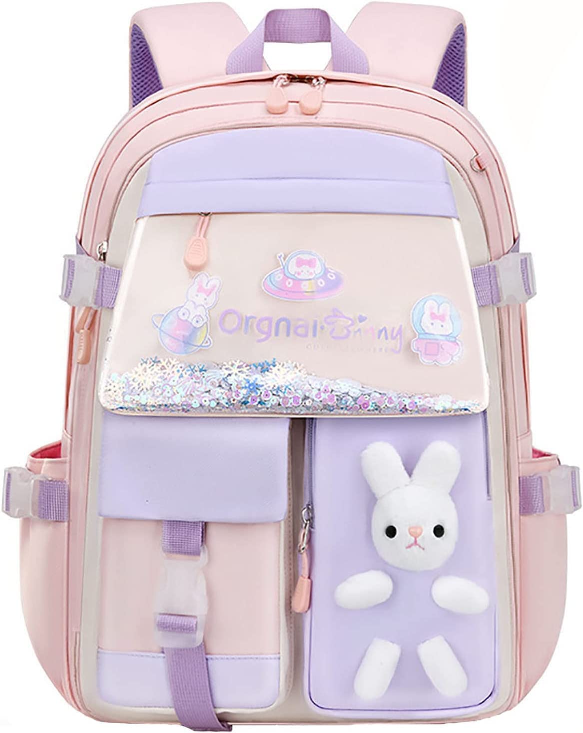 Cute Bunny Backpack for Girls - Large Capacity Waterproof School Backpack for Elementary Students (Grades 1-6) - Perfect for School, Travel & Daily Use (Pink, Size L)