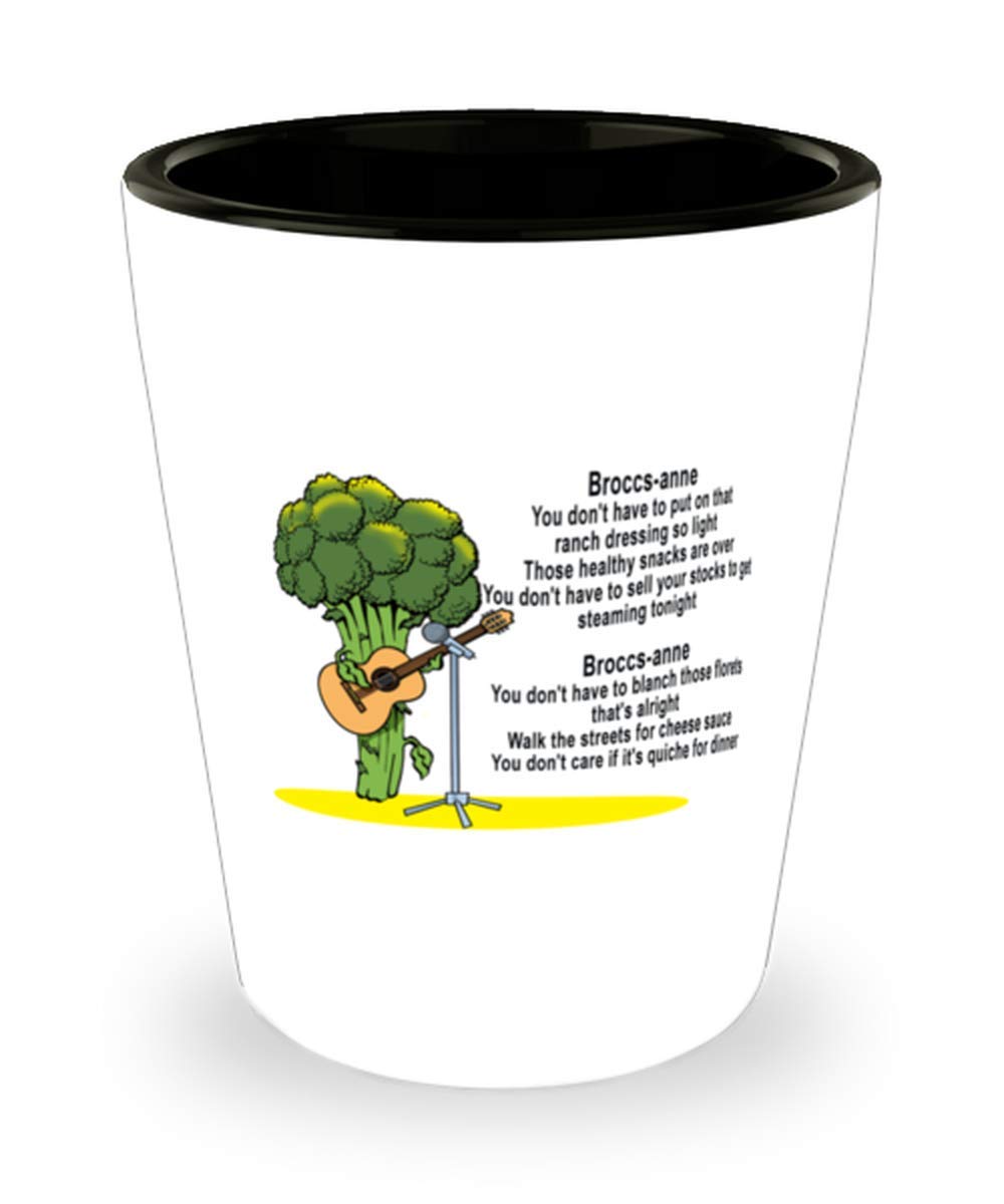 mmandiDESIGNS Funny Broccoli Sting Fans Shot Glass - Parody of Roxanne with Singing Guitar - Perfect for Veggie Lovers & Cocktail Parties - Unique Gift for Music & Vegetable Enthusiasts