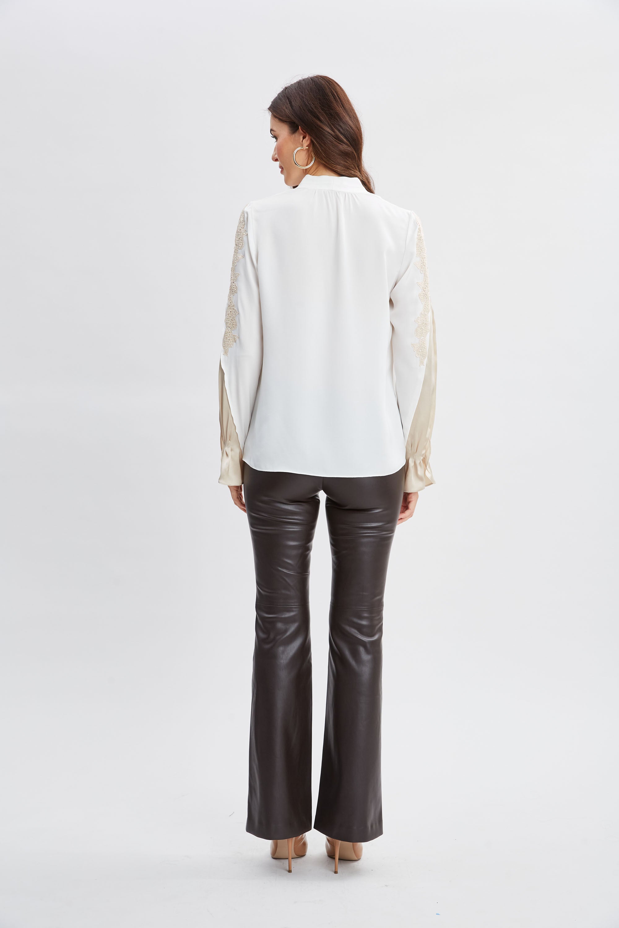 Elegant Lace Sleeve Silk Blouse for Women - Soft & Breathable Luxury Shirt - Perfect for Office Wear, Date Nights & Special Occasions