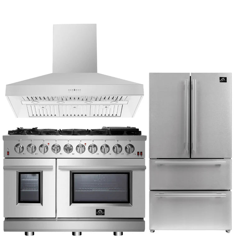 Premium Forno 48-Inch Gas Range, Range Hood & 36-Inch Refrigerator Bundle - Complete Kitchen Appliance Package for Modern Homes & Professional Chefs