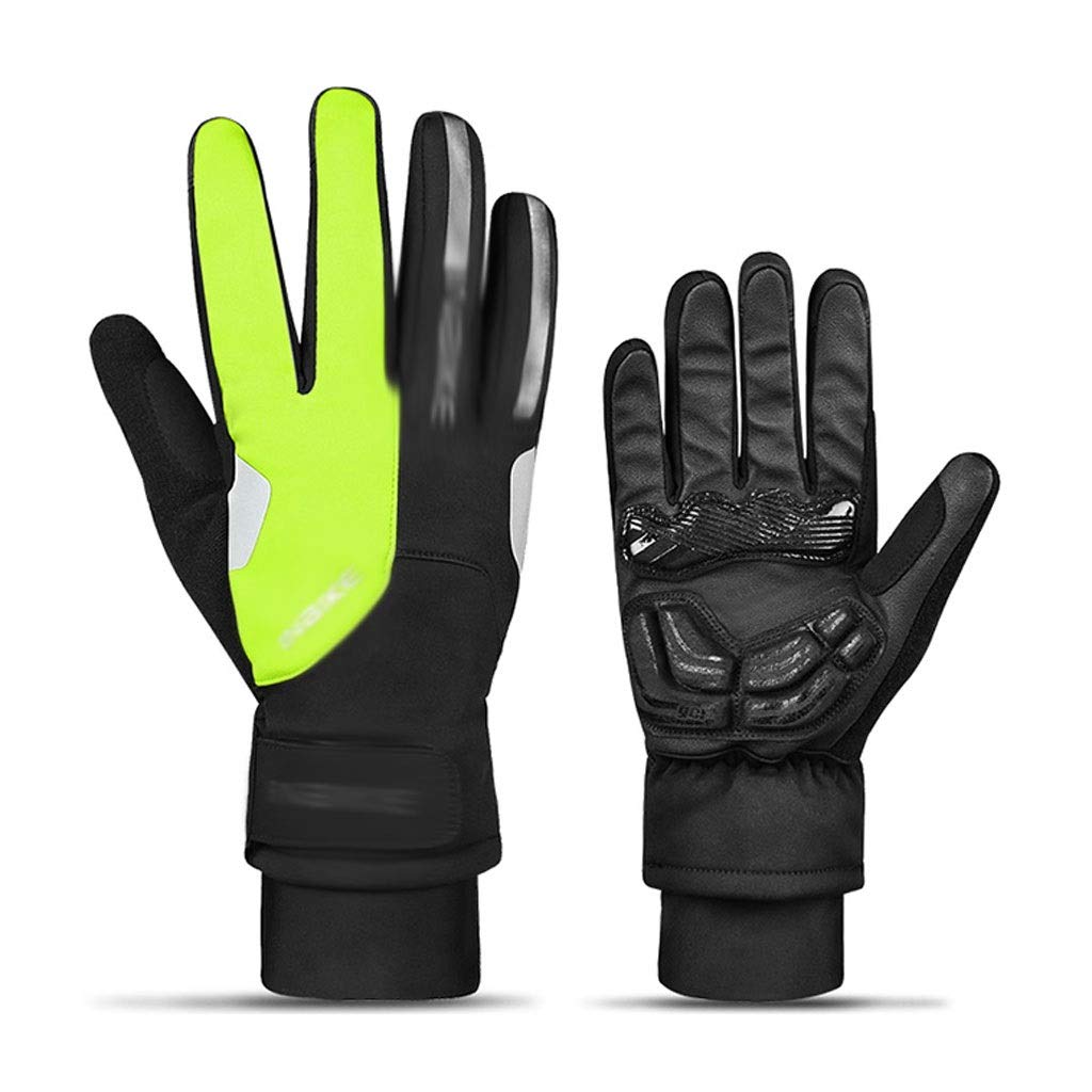 Reflective Cycling Gloves for Men & Women - Winter Full Finger Touch Screen Windproof Warm MTB Road Bike Gloves (Green, Medium) - Perfect for Cold Weather Commuting & Outdoor Sports