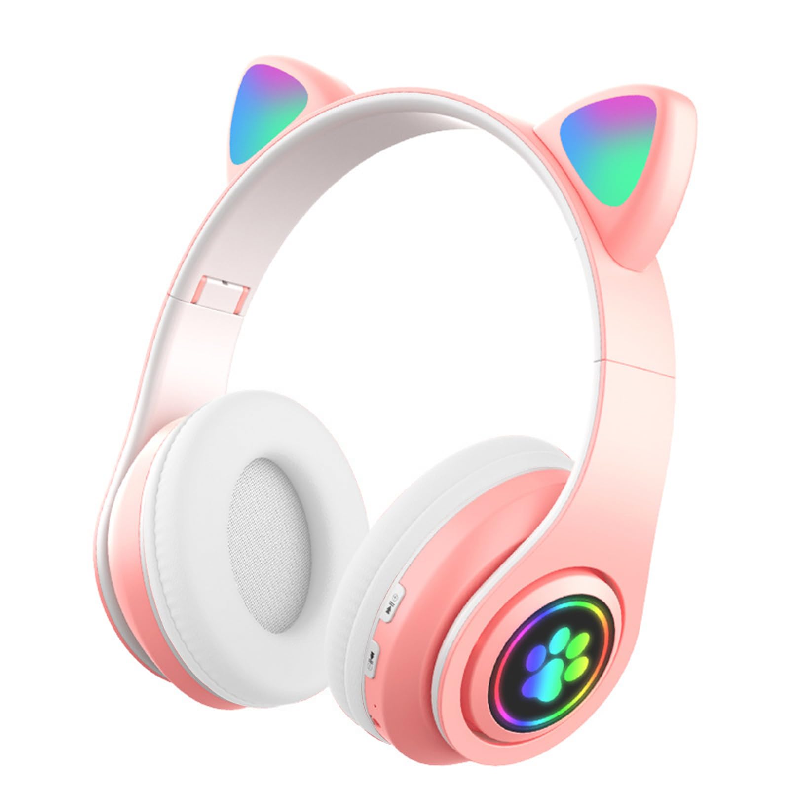 Wireless Cat Ear Headphones with Microphone, LED Lights & FM Radio - Bluetooth & Wired On-Ear Stereo Headset for Kids, Girls & Boys - Perfect for Phone Calls, Music, TV & Laptop Use - Cute Gift for Anime Fans & Gamers