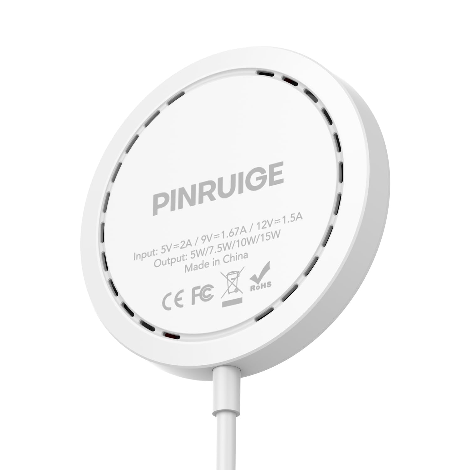 15W Max Fast Magnetic Wireless Charger Pad for iPhone 15/14/13/12 - White with USB-A Converter | Qi-Certified Charging Station for Home, Office & Car