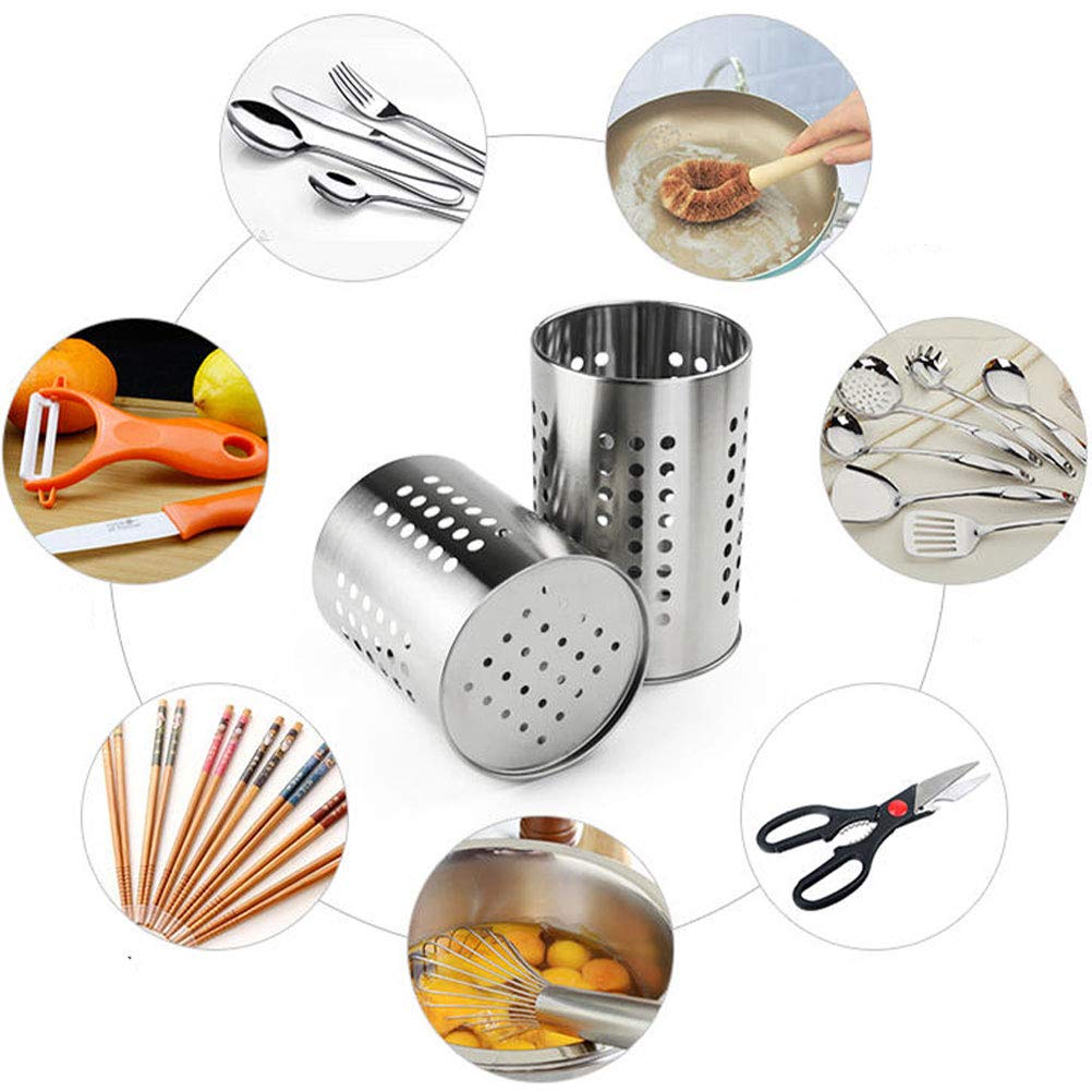 2-Pack Stainless Steel Kitchen Utensil Holder - Drawer & Countertop Organizer for Cooking Tools