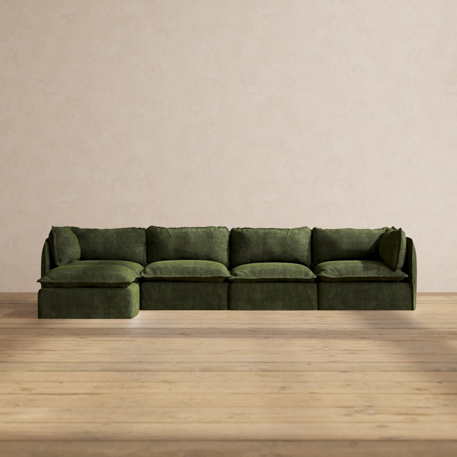 Premium Modular Performance 4-Seater Sectional Sofa in Olive Green | Luxury Blend Fabric | Perfect for Living Room, Family Room & Home Theater
