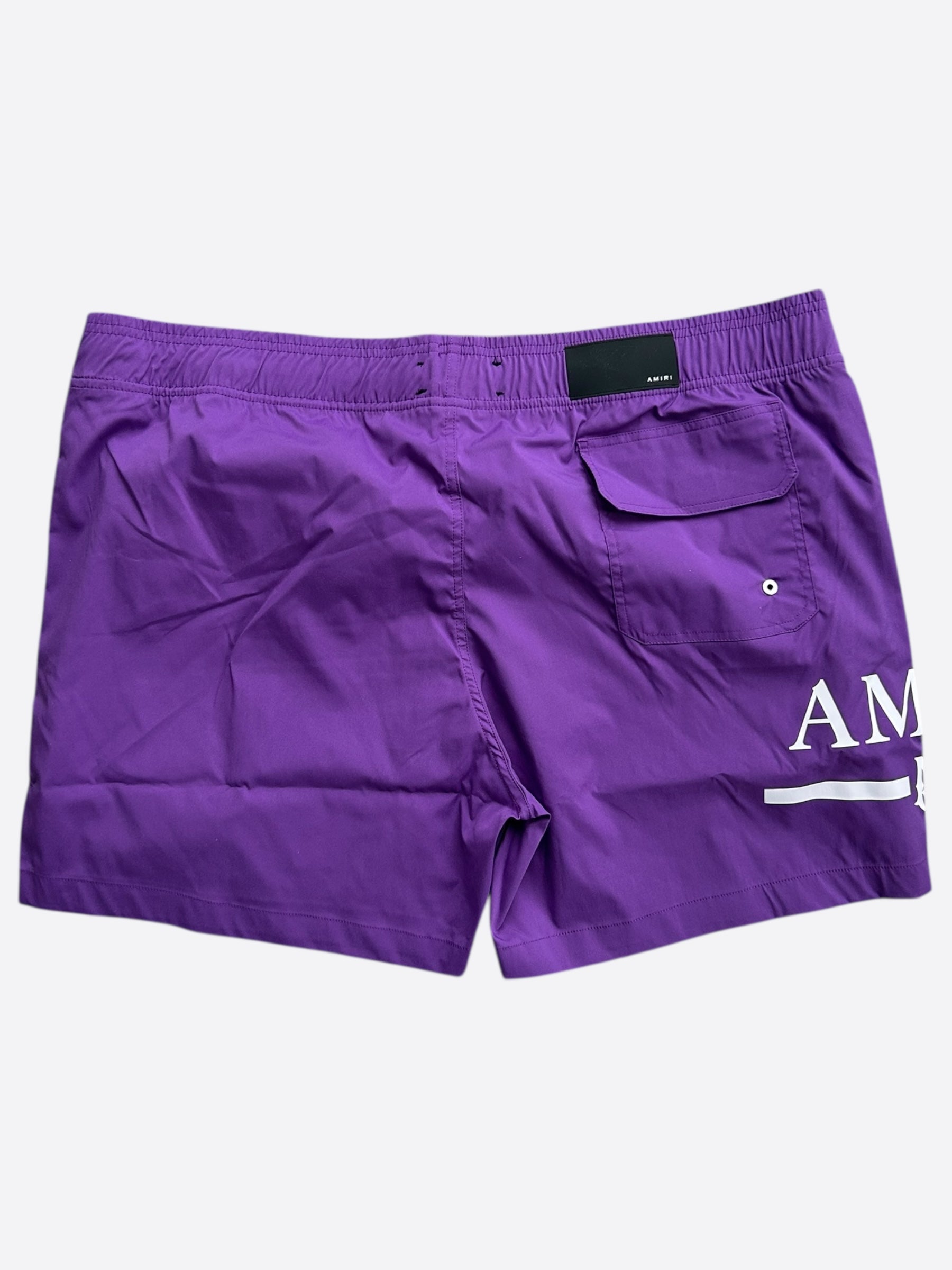 Amiri Purple & White MA Bar Logo Swim Shorts for Men - Stylish Beachwear & Poolside Comfort for Summer Vacations