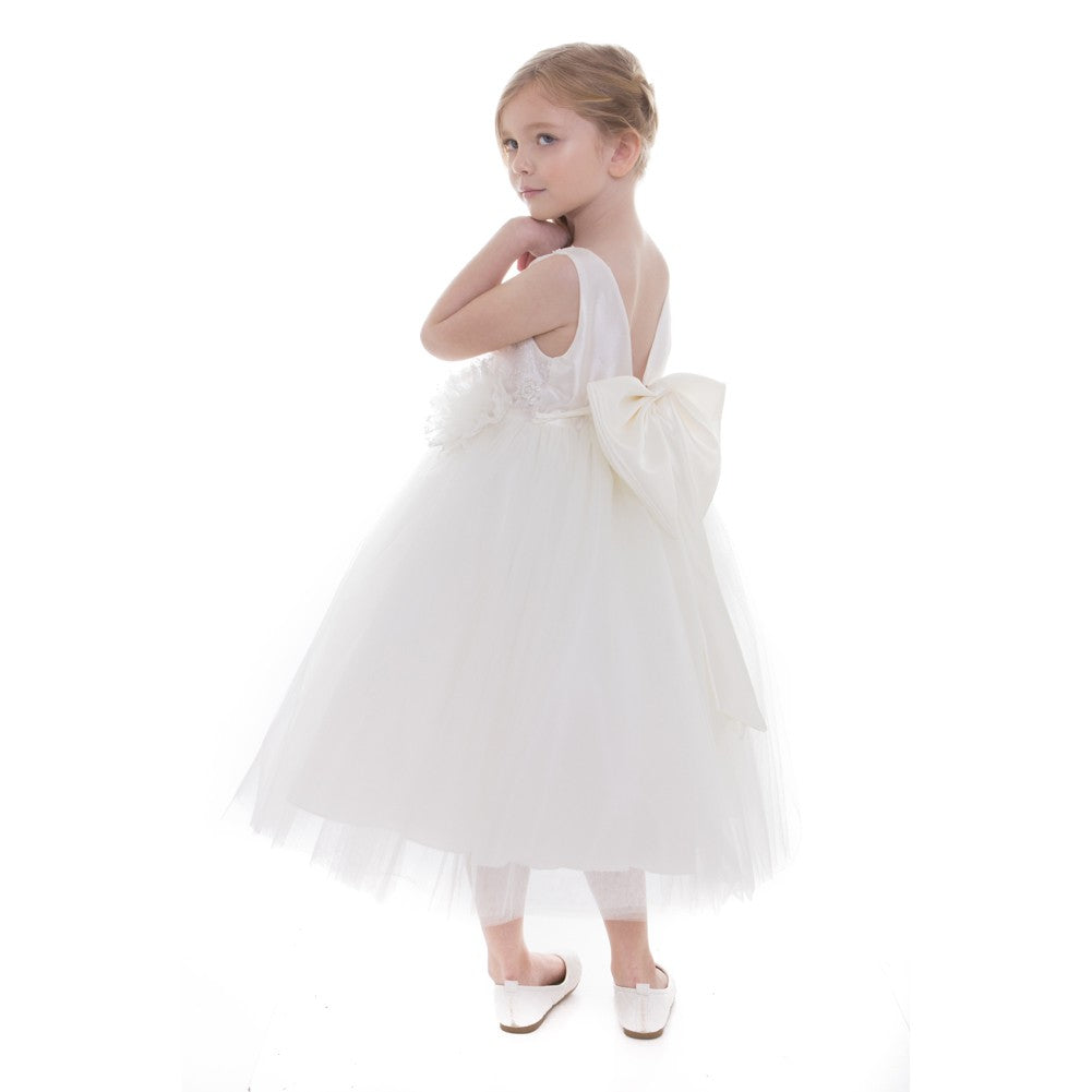 Elegant Ivory Beaded Embroidery Flower Girl Dress for Big Girls - Size 8-12 | Perfect for Weddings, Special Occasions & Formal Events