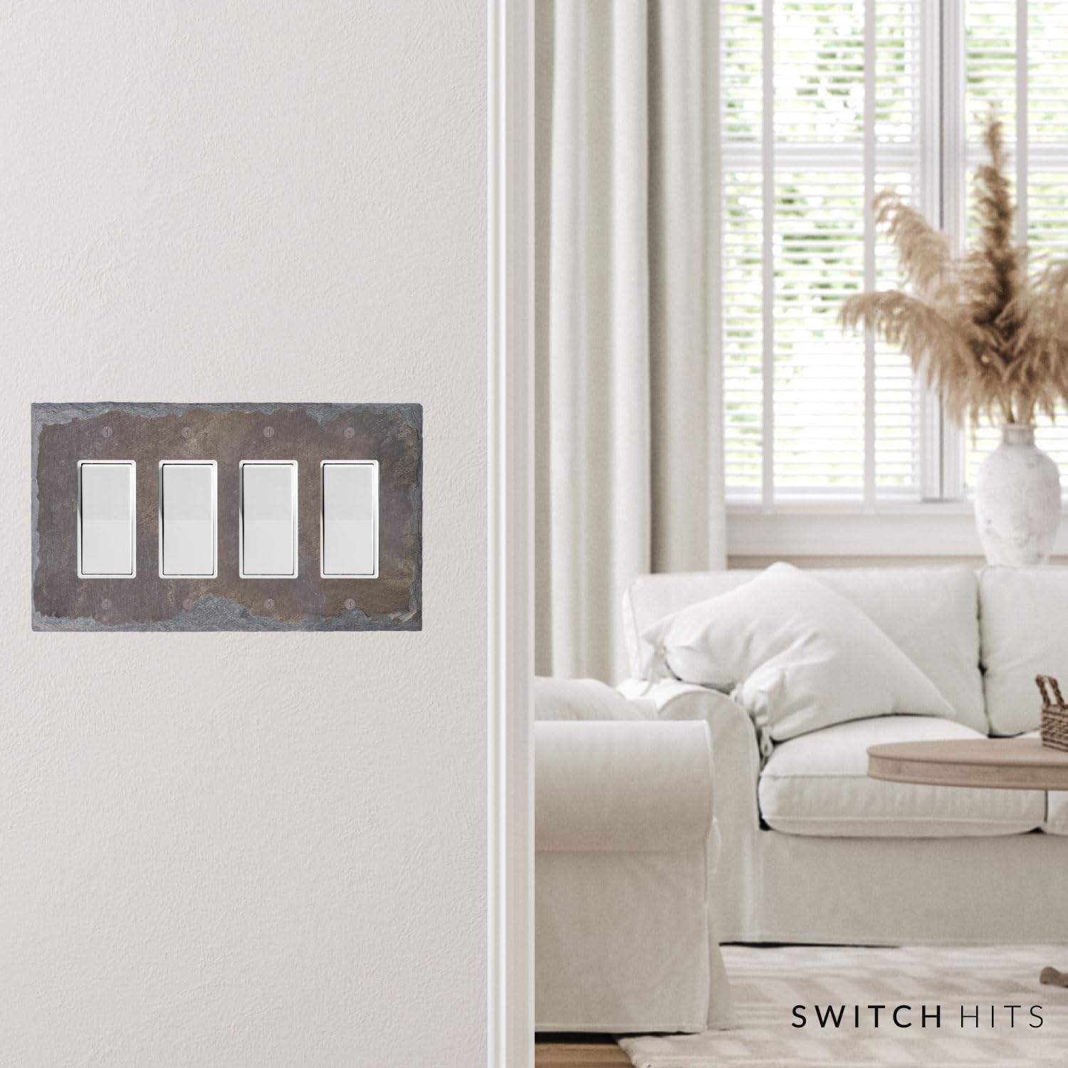 4 Gang GFCI Rocker Switch Plate Cover - Decora Quad Outlet Wall Plate (8.5