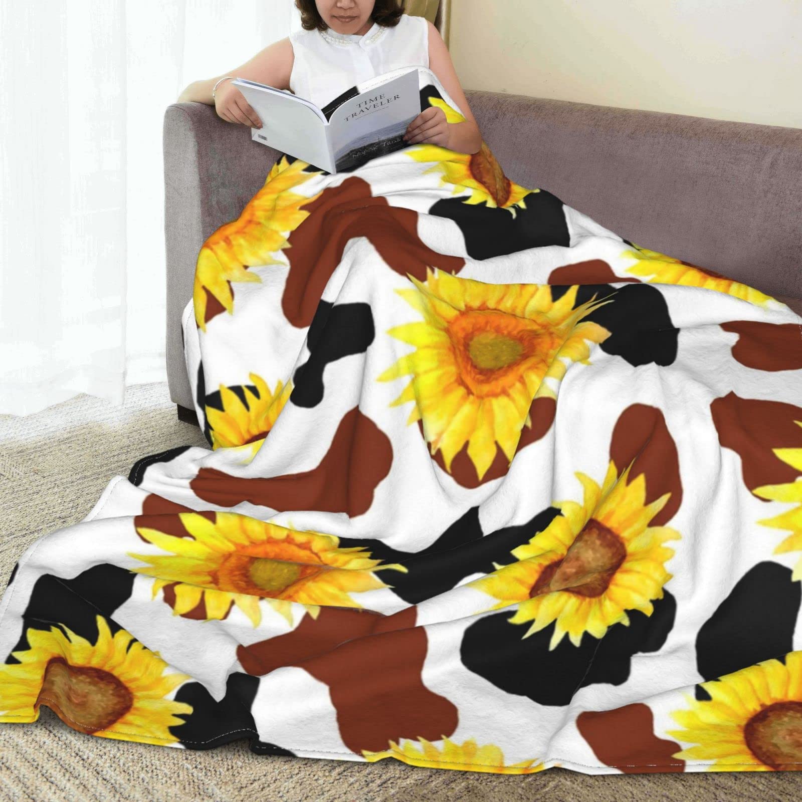 Super Soft Cow Print Fleece Blanket for Adults - Warm & Cozy Plush Sloth Throw with Strawberry Design - Perfect Gift for Women, Couch, Sofa & Bedroom Decor
