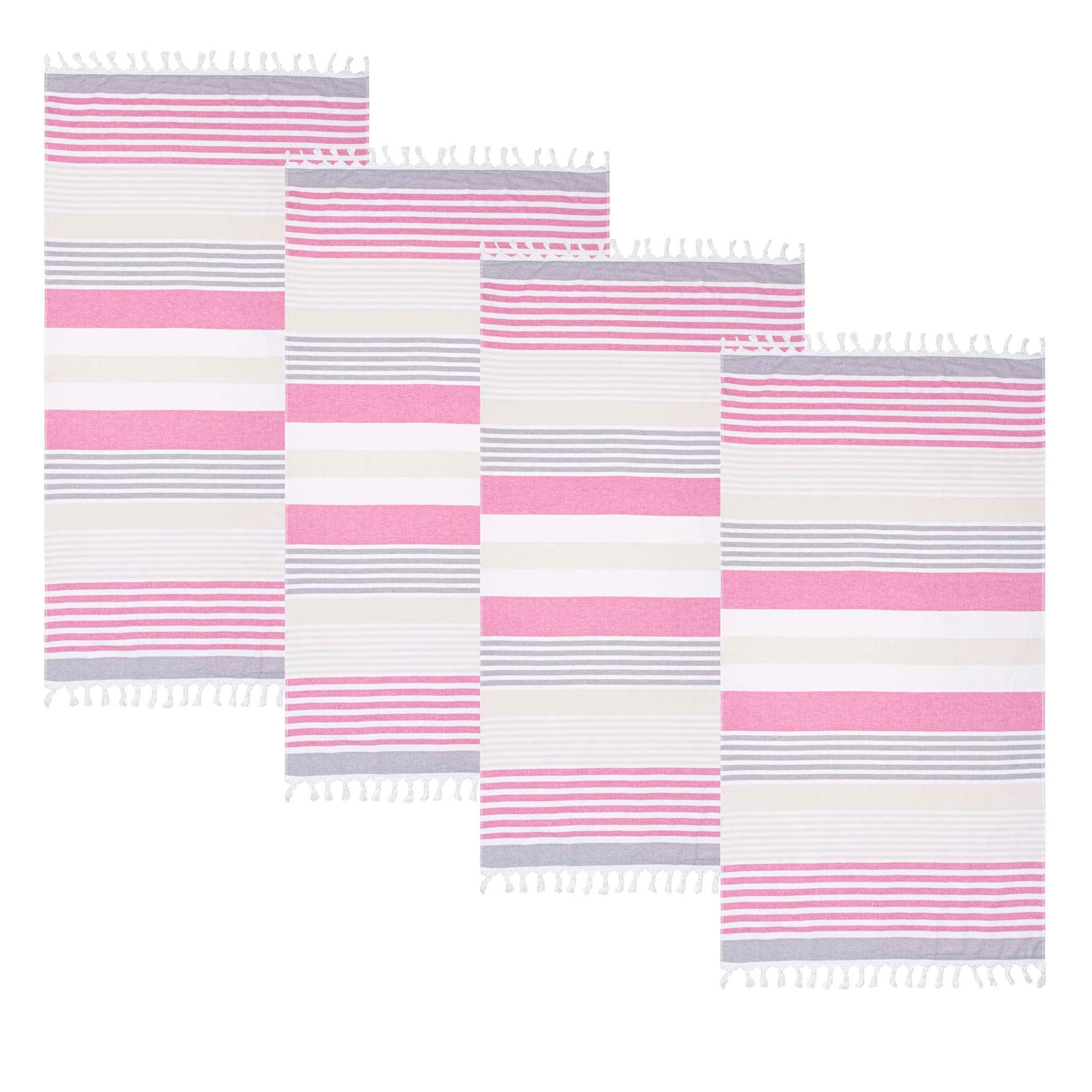 Meera Stripe Fouta 4-Piece Beach Towel Set with Tassels - Soft, Absorbent & Quick-Drying - Perfect for Pool, Beach, Yoga & Spa Days