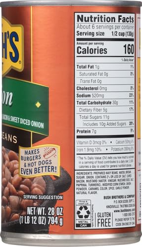 Bush's Best Baked Beans with Onions, 28 oz (1.75 lb) - Canned Beans for BBQ, Picnics & Family Dinners - Rich & Flavorful Side Dish