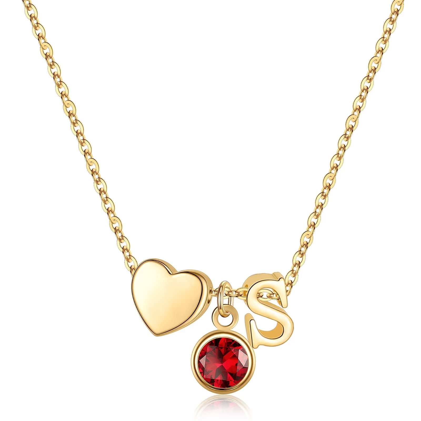 Personalized Ursilver Initial Birthstone Necklace for Women - Heart Pendant with Birthstone, Custom Name Necklace, Unique Birthday Gift for Her | Perfect for Anniversaries, Valentine's Day & Mother's Day Gifts