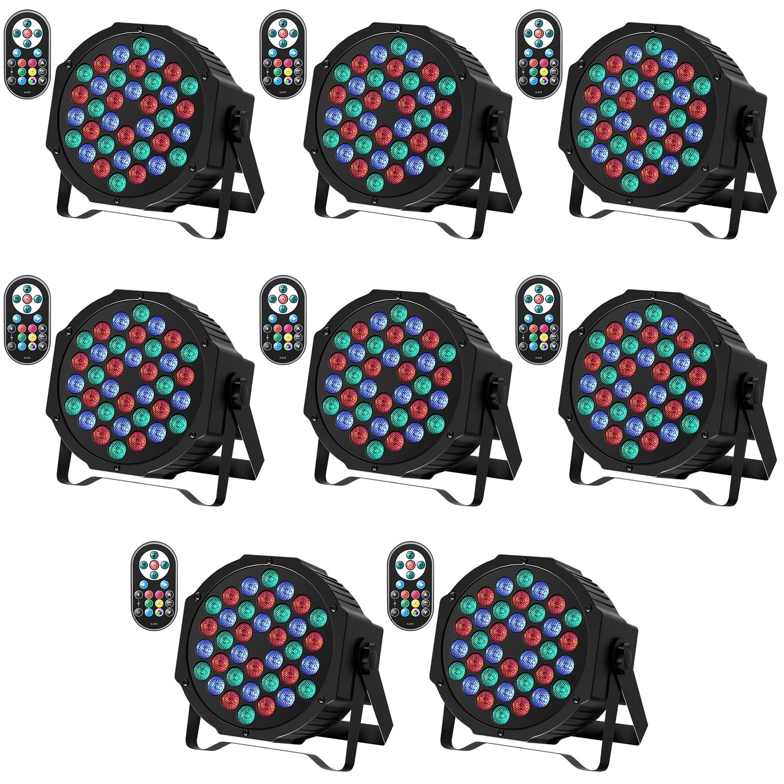 **36 LED Par Lights RGB DJ Stage Lighting with 7 Modes, Sound Activation & DMX Control - Perfect for Birthday Parties, Weddings, Christmas & Events (8-Pack)**