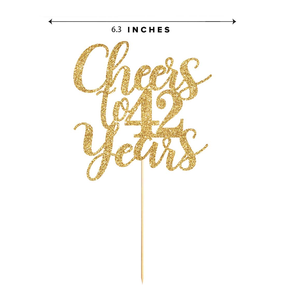 Gold Glitter Cheers to 42 Years Cake Topper | Happy 42nd Birthday Party Decorations | Cake Decor Supplies for Anniversary Celebrations & Milestone Birthdays