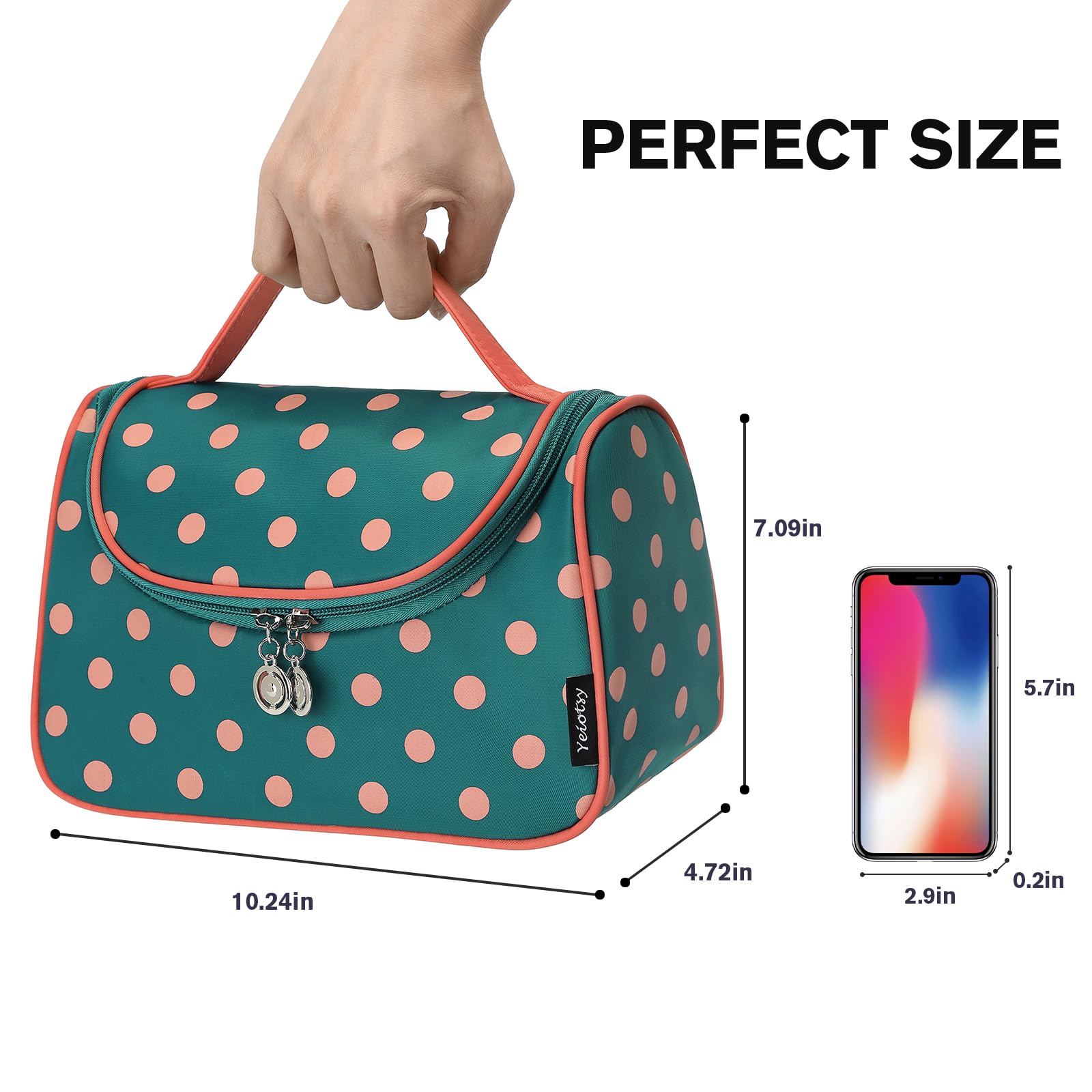 Yeiotsy Waterproof Cosmetic Bag for Women - Polka Dots Travel Makeup Organizer, Toiletry Pouch for Cosmetics & Skincare - Perfect for Travel, Gym, and Daily Use