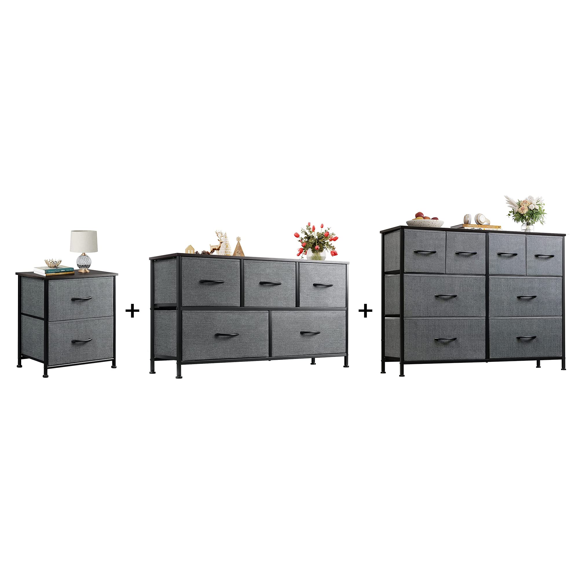 WLIVE 2-Drawer Nightstand & 5/8-Drawer Dresser Set - Fabric Storage Tower with Textured Bins & Steel Frame for Bedroom, Hallway, Nursery | Space-Saving Closet Organizer for Small Spaces & Apartment Living