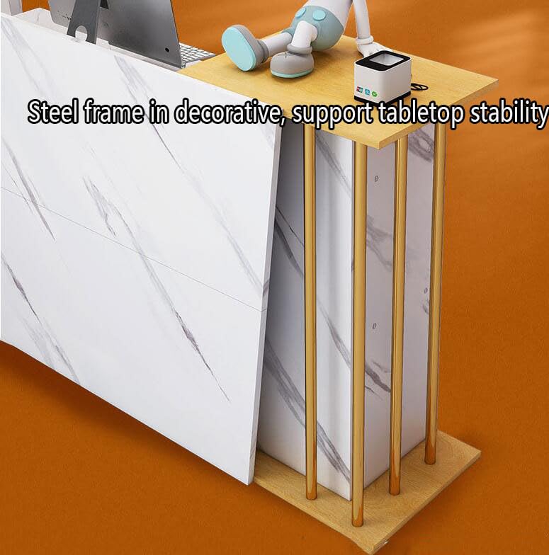 Modern Reception Desk with Counter & Storage - Office Computer Table with Drawers, Shelves & Large Cabinet - Perfect for Lobbies, Salons, Retail Stores & Home Offices